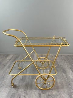 Brass and Glass Rolling Table, 20th Century, Elegant Design, Bar Cart
