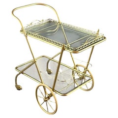 Brass and Glass Rolling Table, 20th Century, Elegant Design, Bar Cart