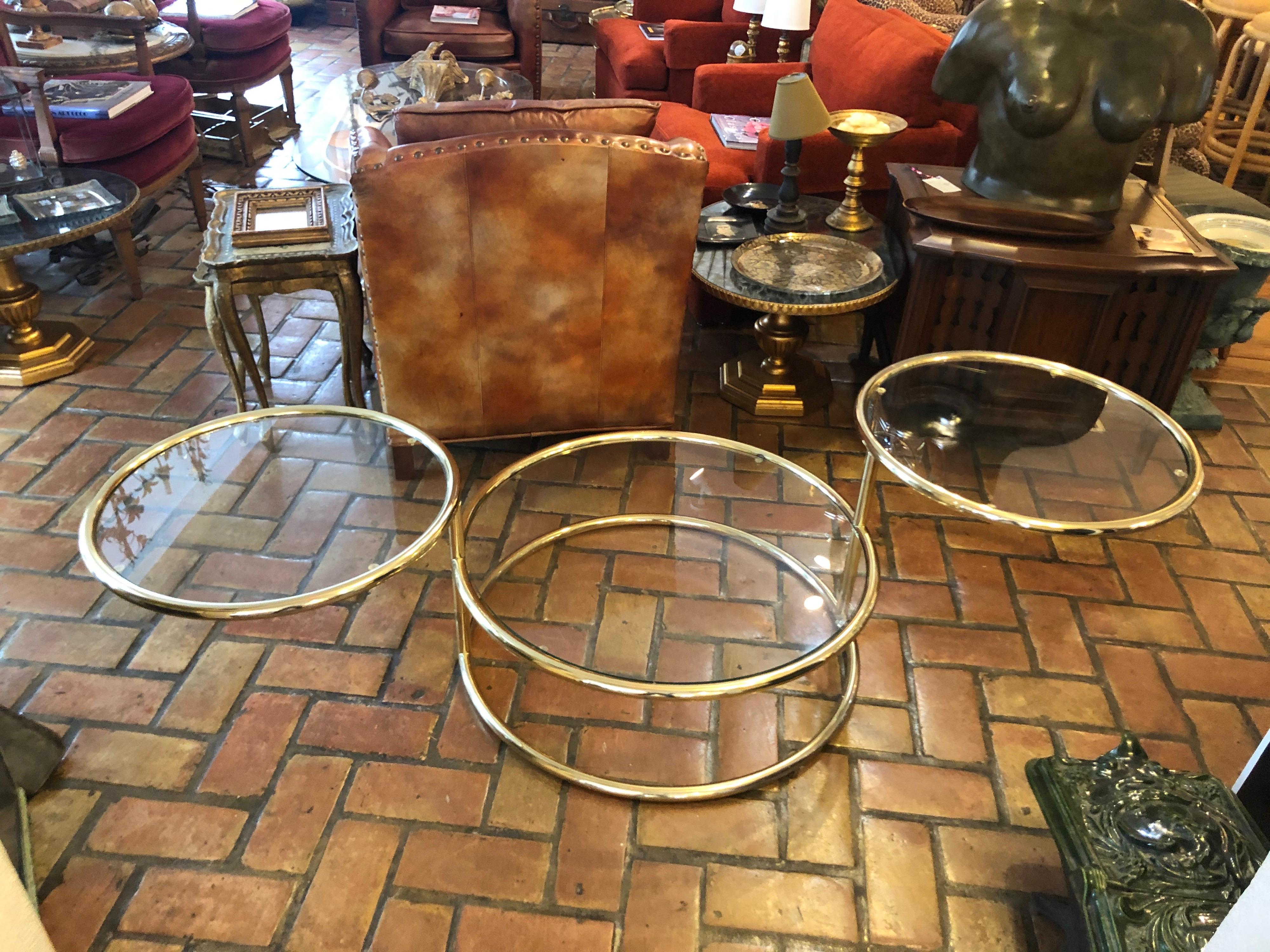 Brass and Glass Round Three-Tiered Expandable Table 4