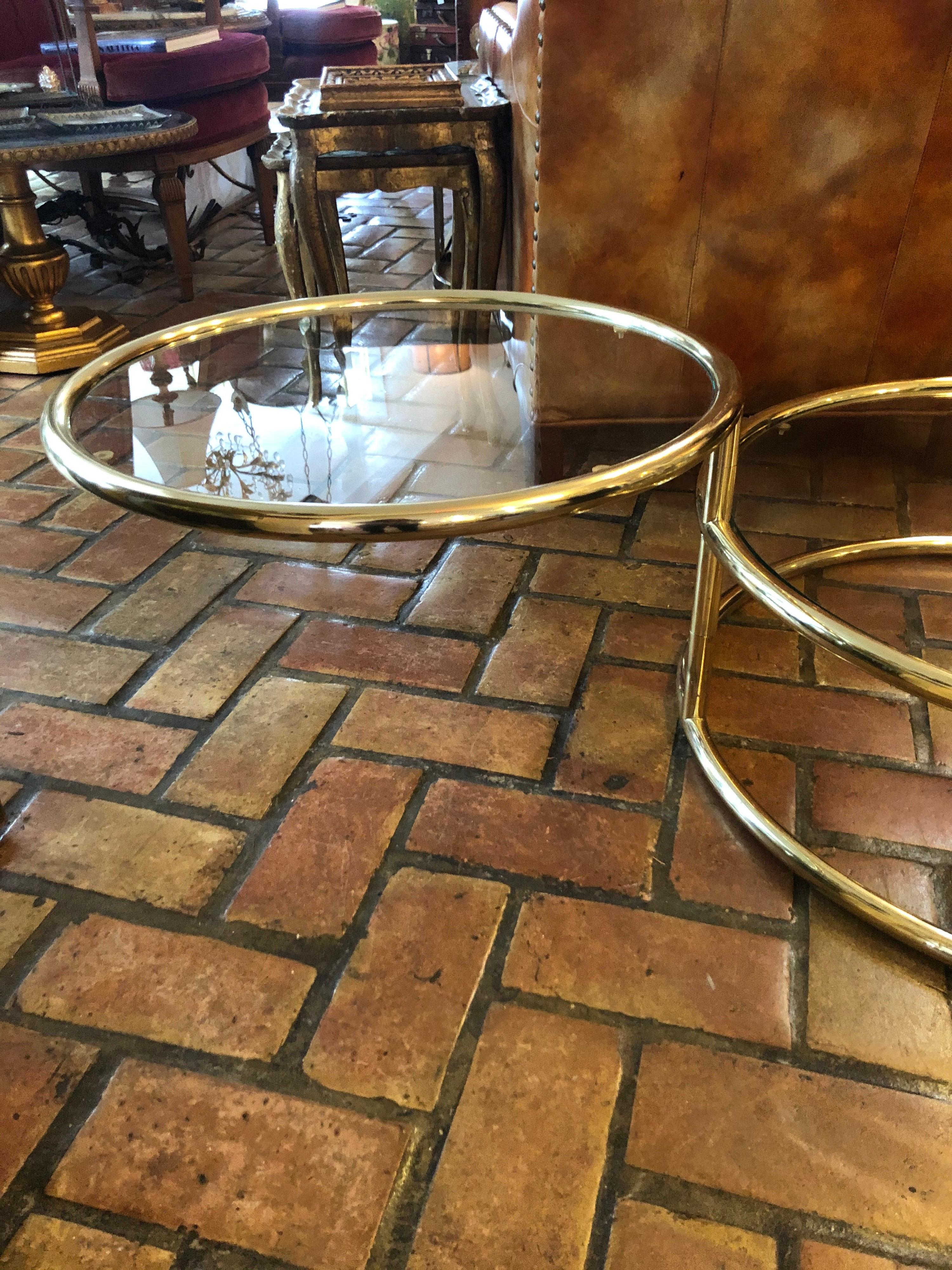 Brass and Glass Round Three-Tiered Expandable Table 5