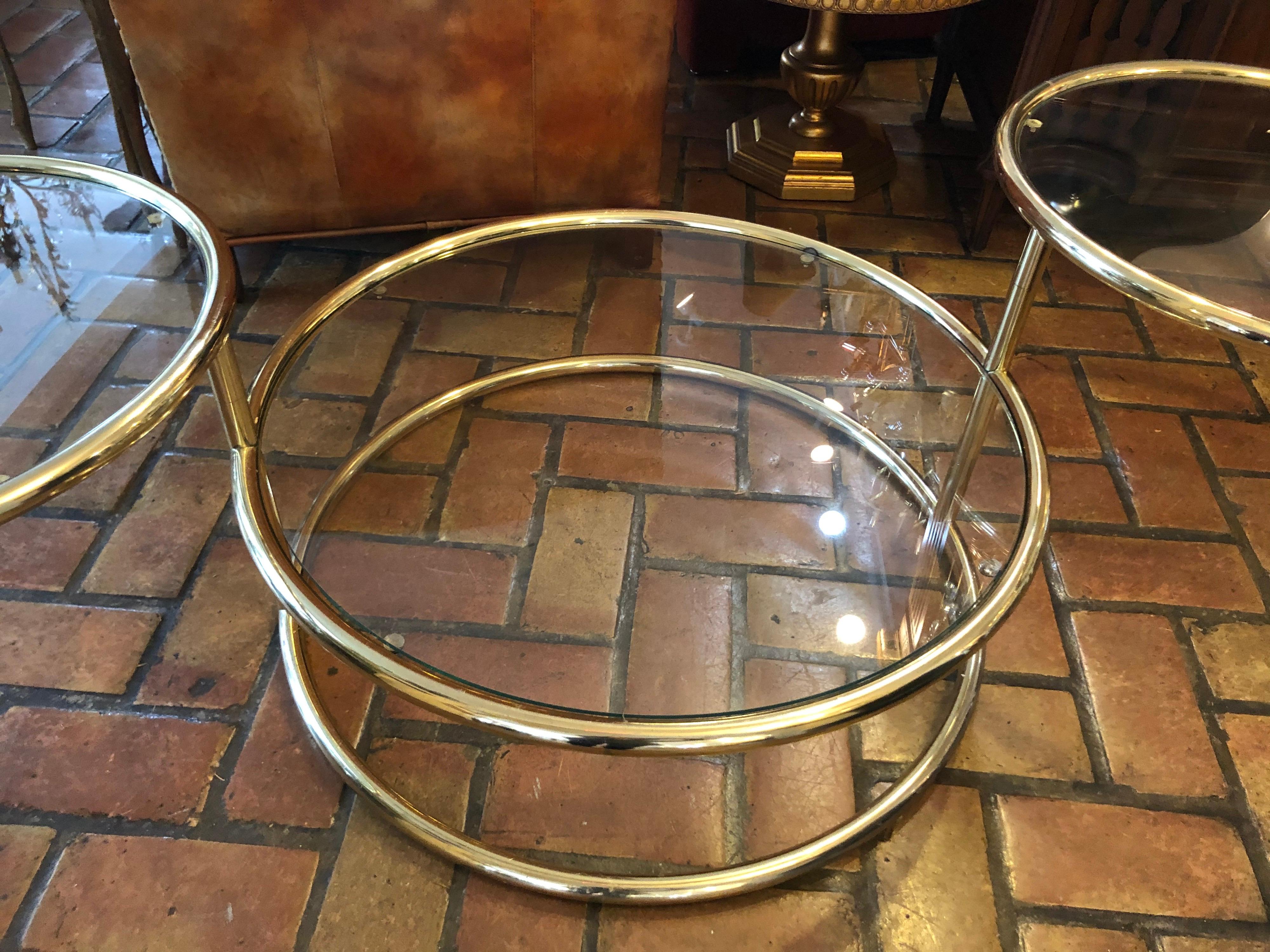 Brass and Glass Round Three-Tiered Expandable Table 6