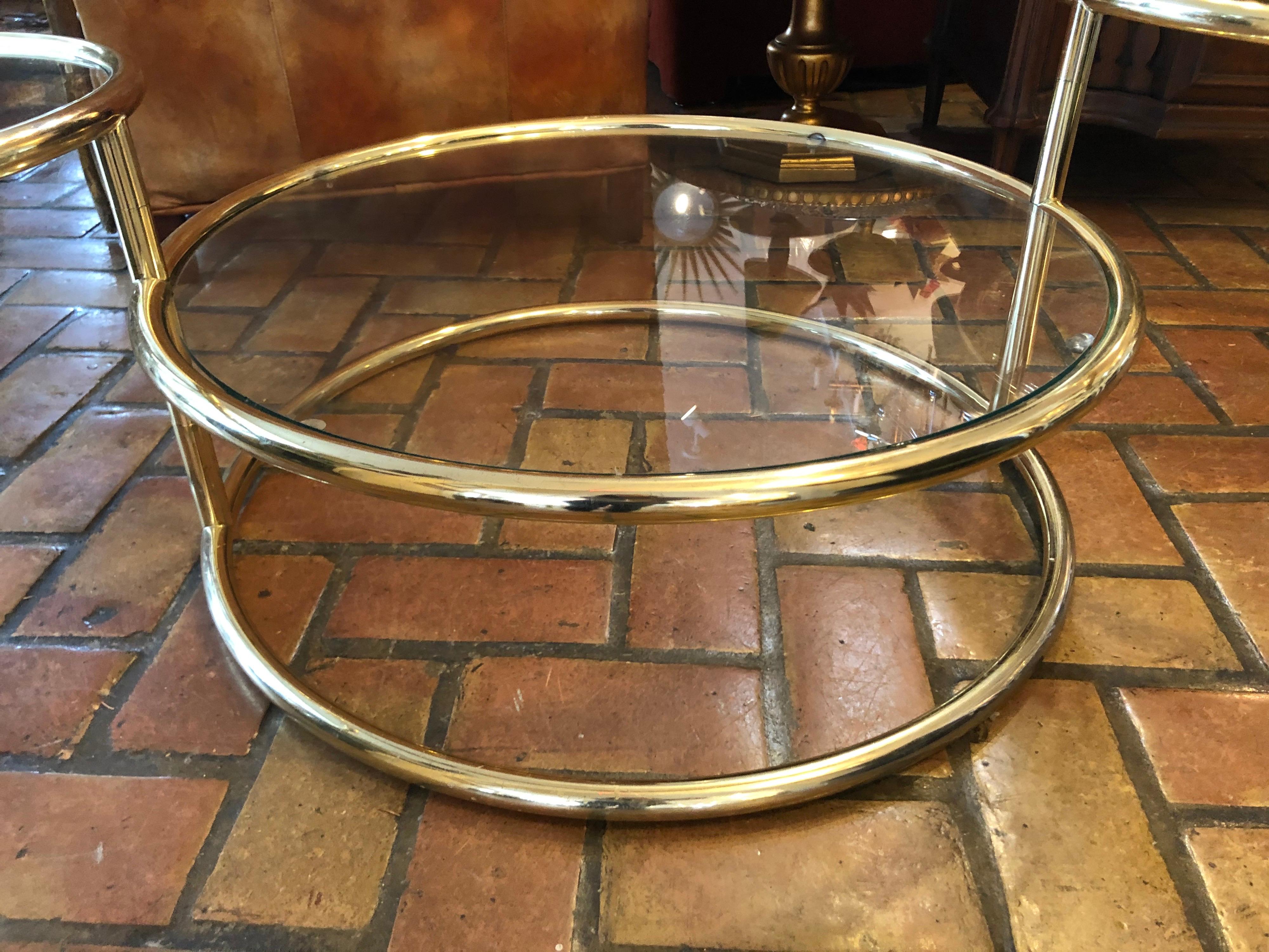 Brass and Glass Round Three-Tiered Expandable Table 7