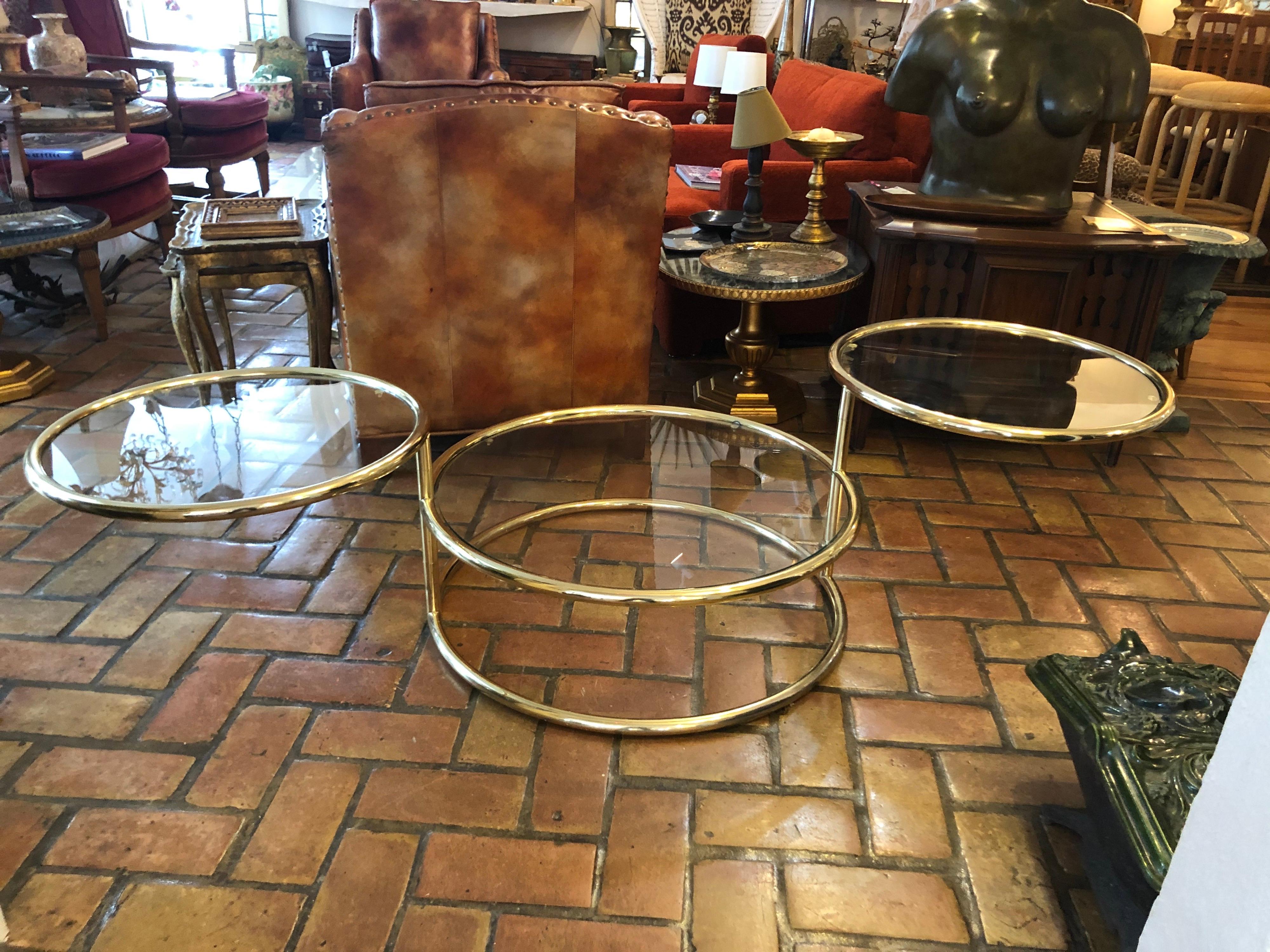 Brass and Glass Round Three-Tiered Expandable Table 2