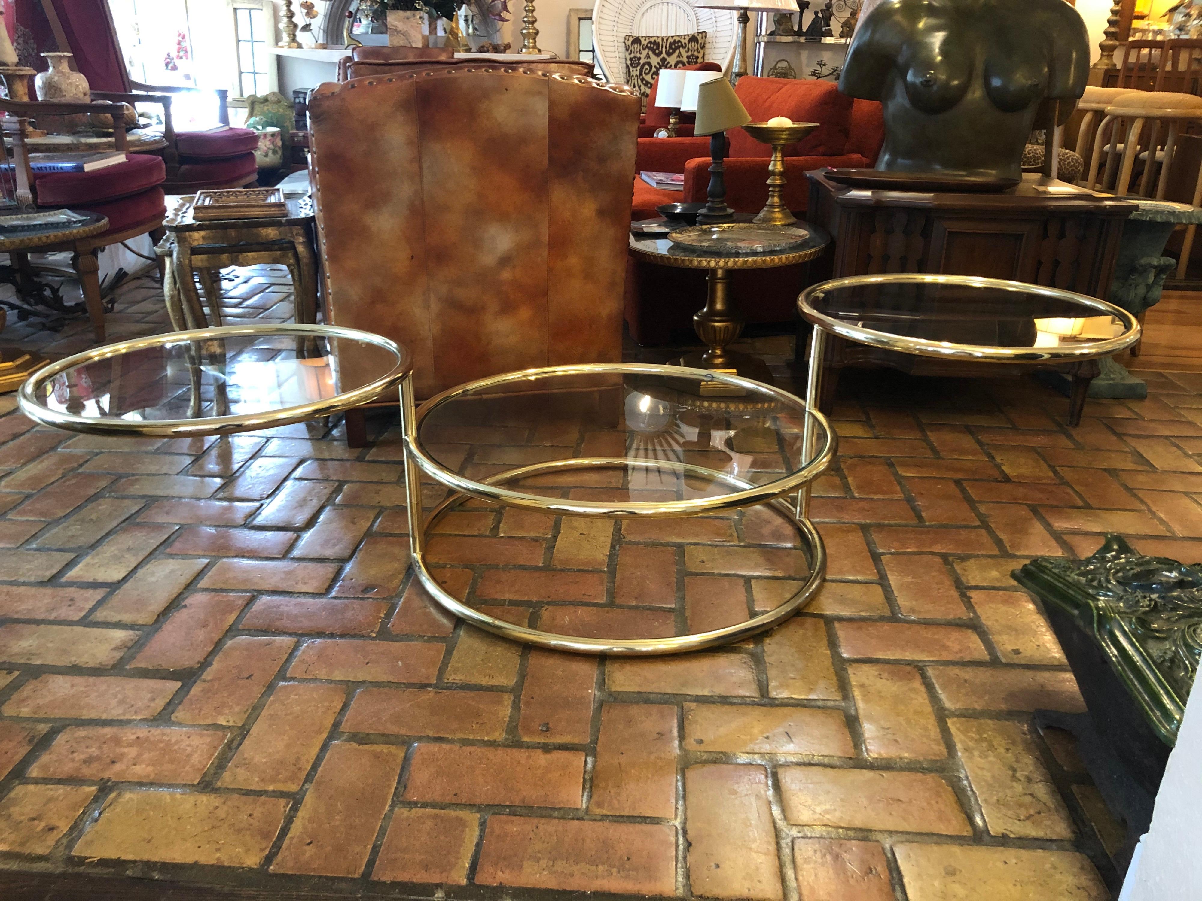 Brass and Glass Round Three-Tiered Expandable Table 3