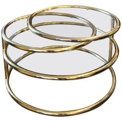 Brass and Glass Round Three-Tiered Expandable Table
