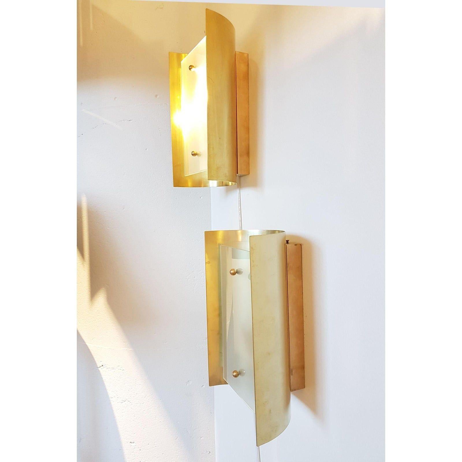Brass and Glass Sconces - a pair In Excellent Condition For Sale In Dallas, TX