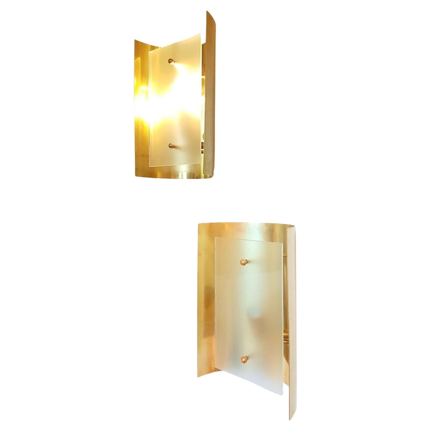Brass and Glass Sconces - a pair For Sale