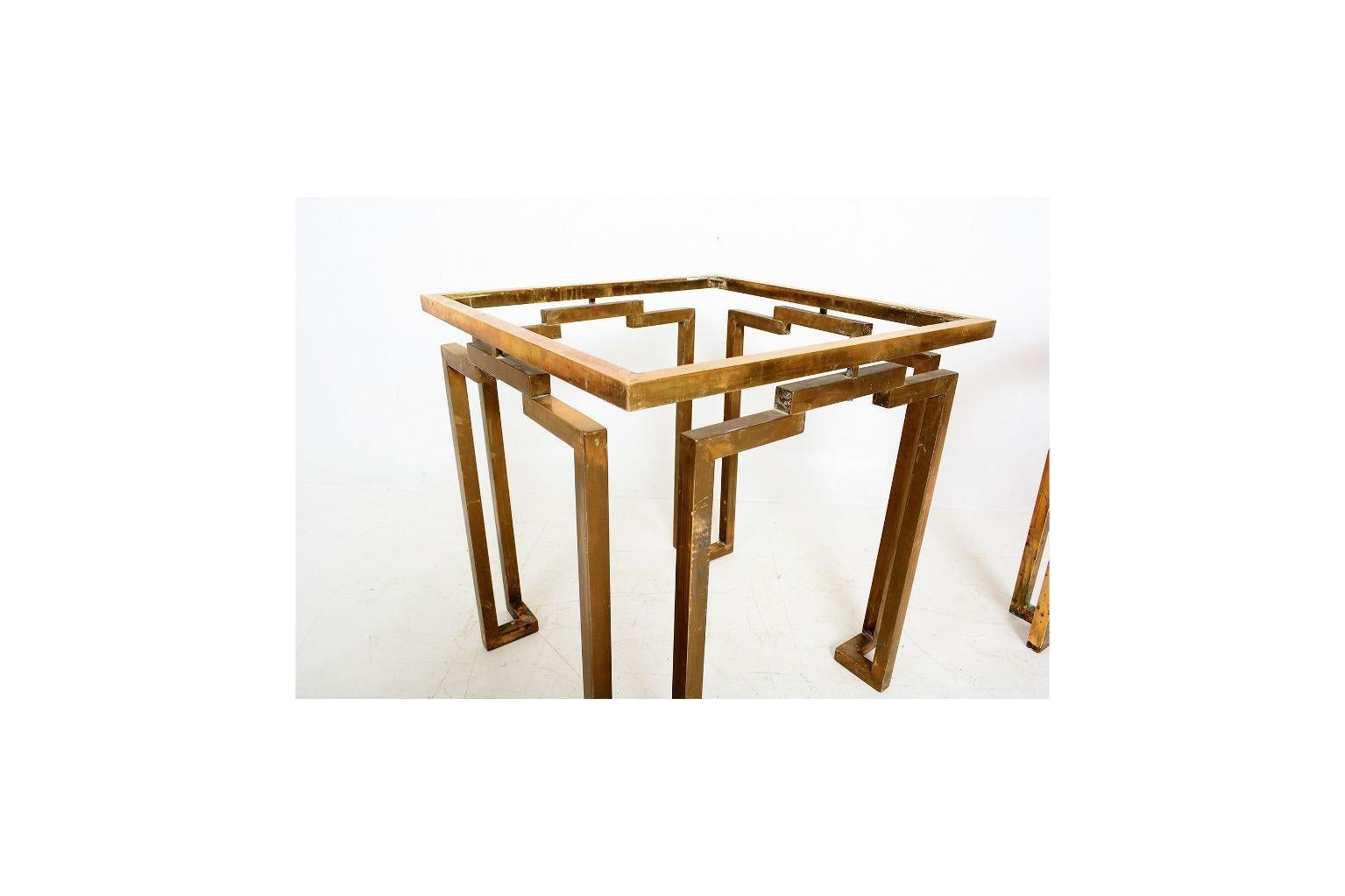 Hollywood Regency Brass and Glass Sculptural Geometric Side Tables by Arturo Pani Mexico, 1950s