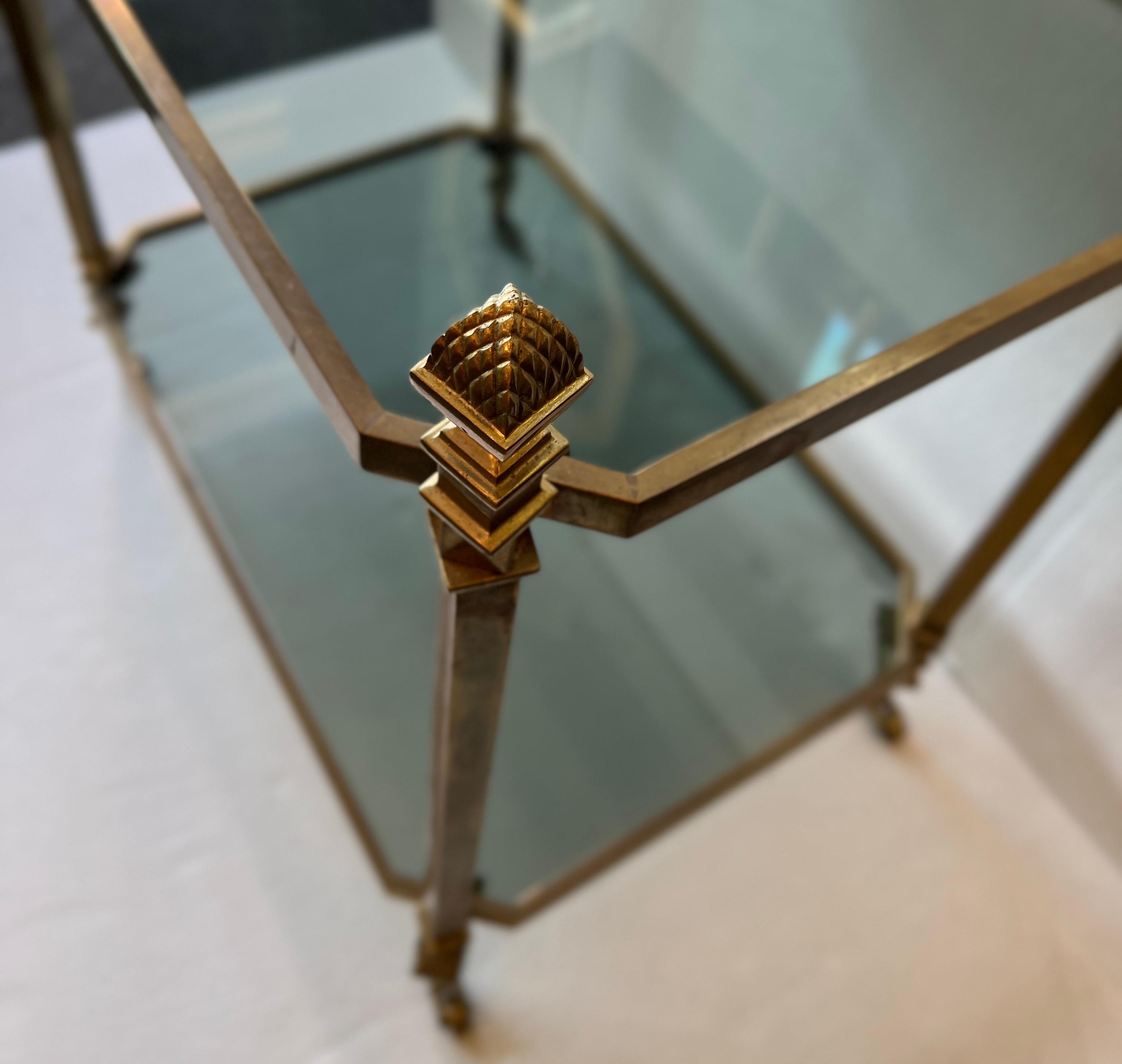 Brass and Glass Serving Table on Casters For Sale 5