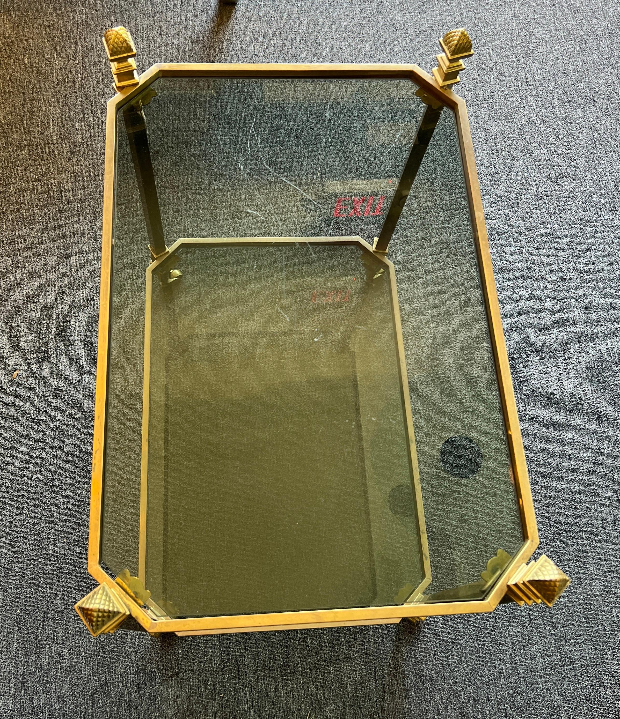 Brass and Glass Serving Table on Casters For Sale 7