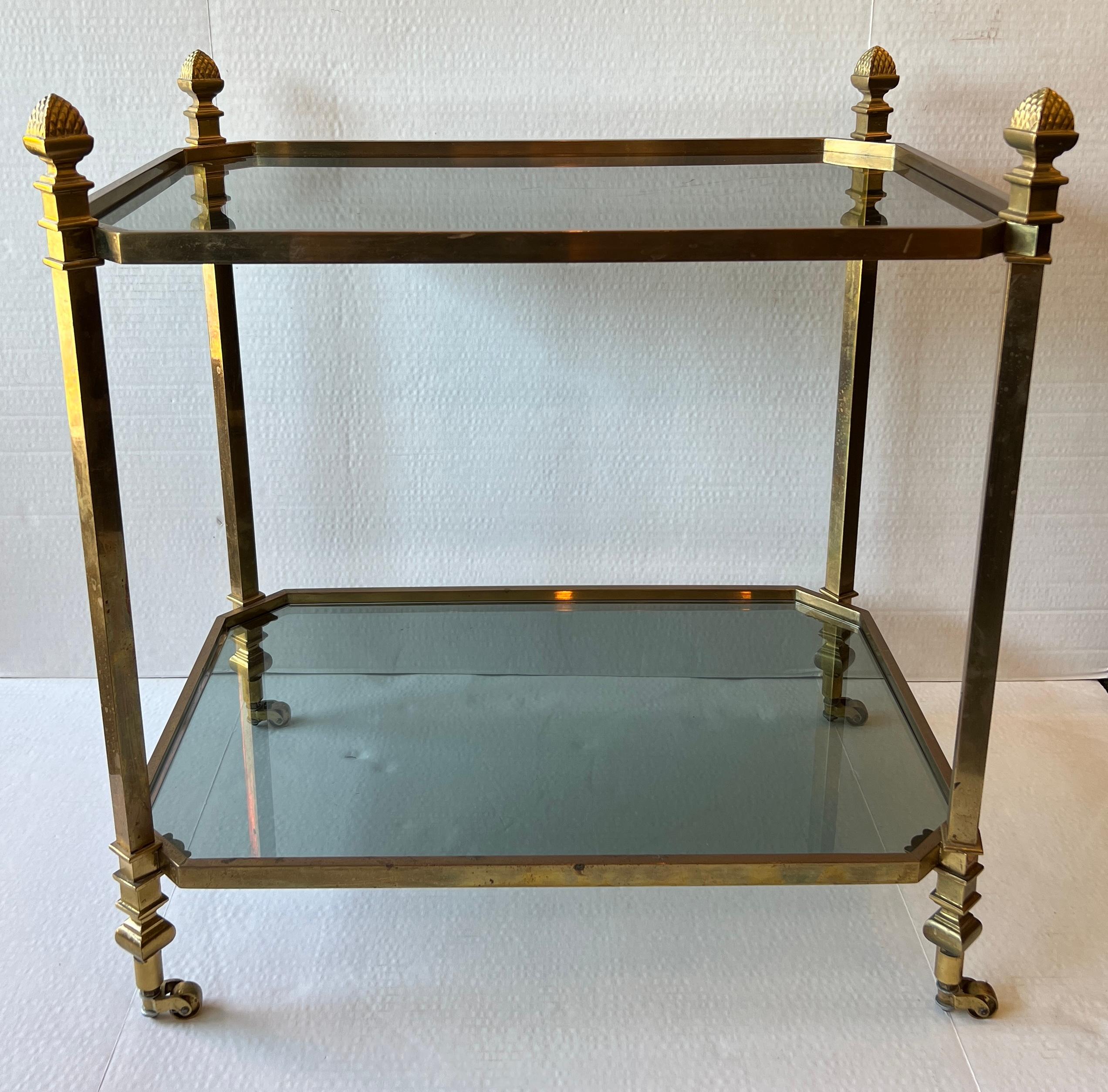 Brass and Glass Serving Table on Casters In Excellent Condition For Sale In Mt Kisco, NY