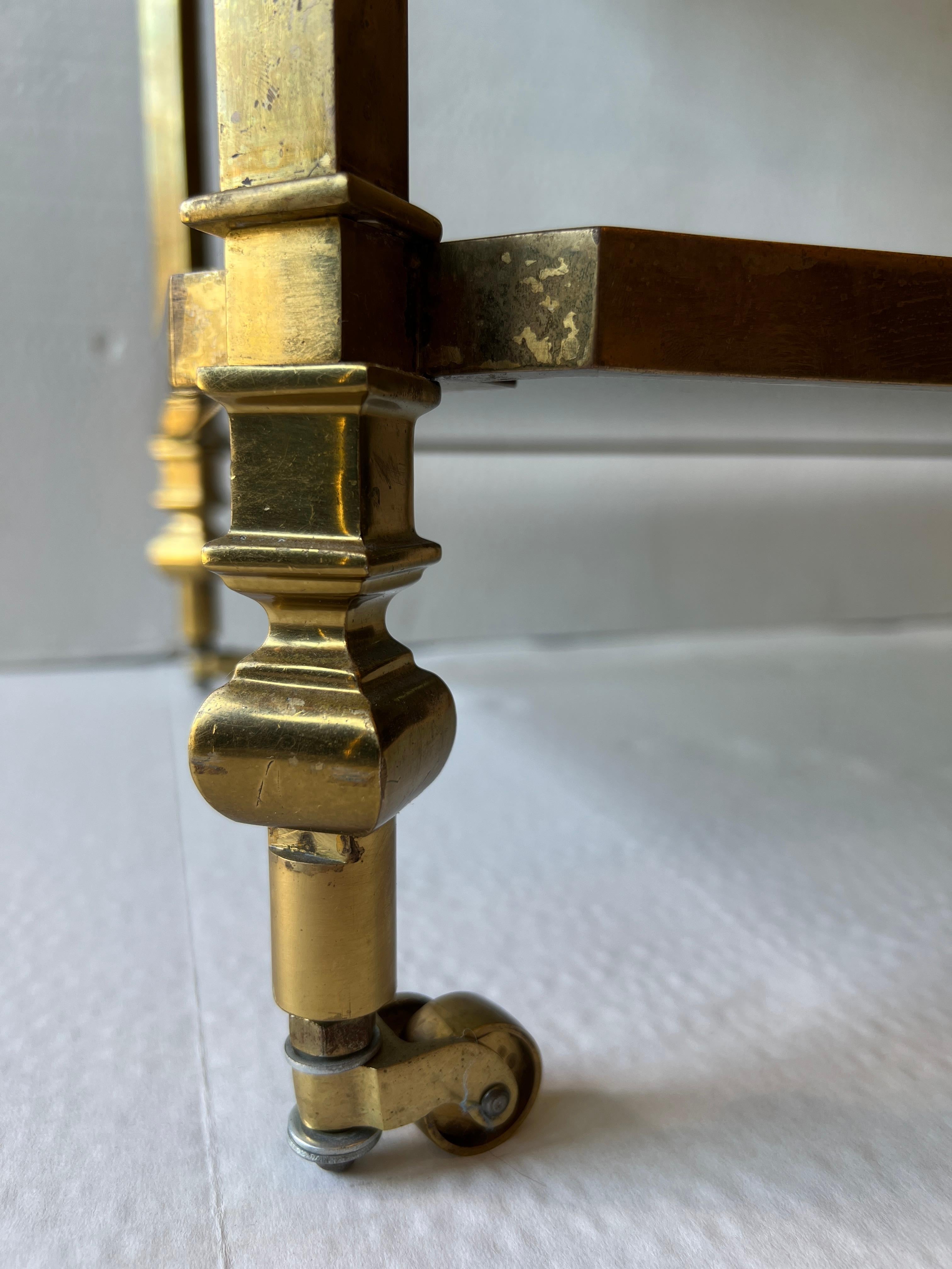 Brass and Glass Serving Table on Casters For Sale 1