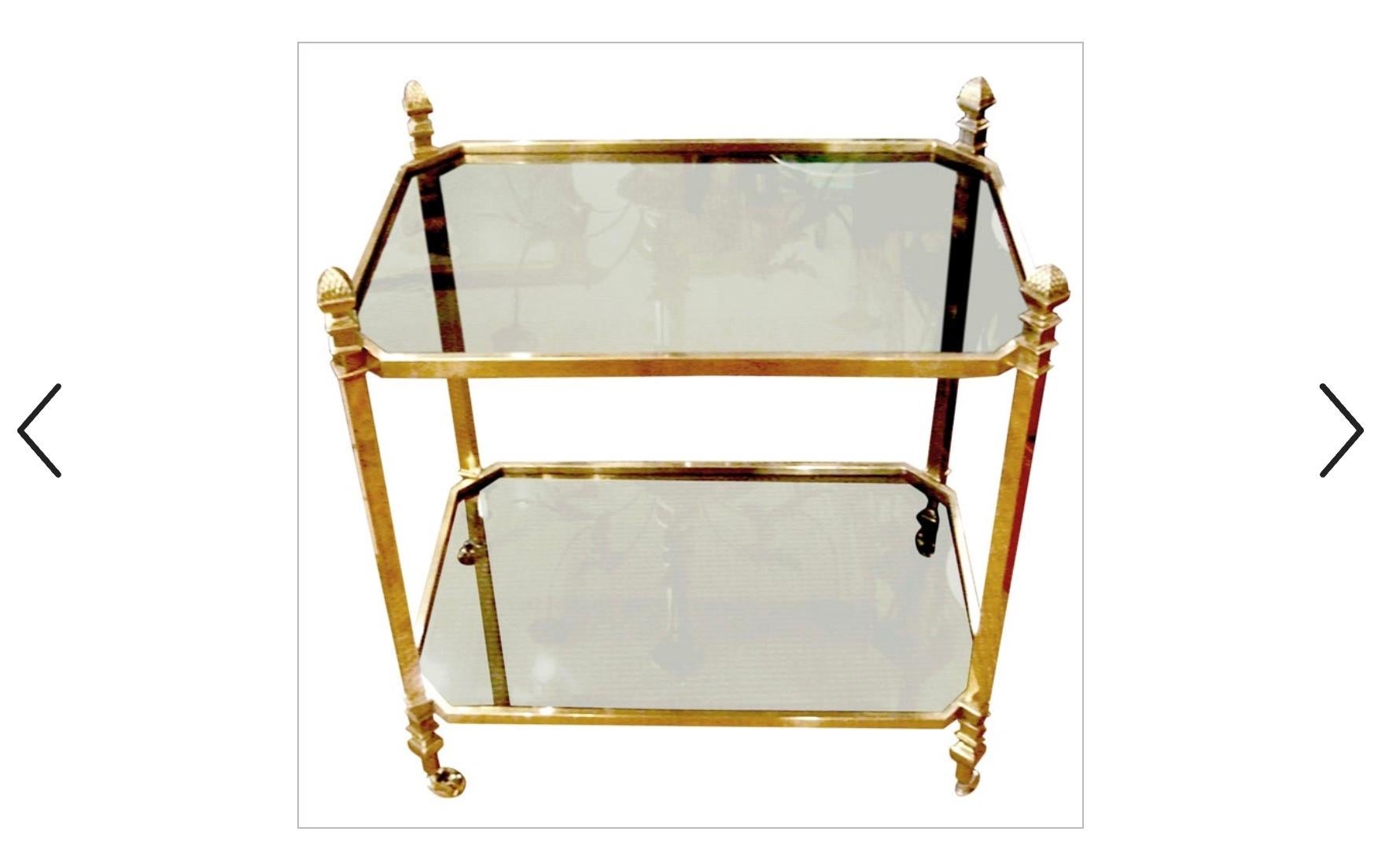 Brass and Glass Serving Table on Casters For Sale
