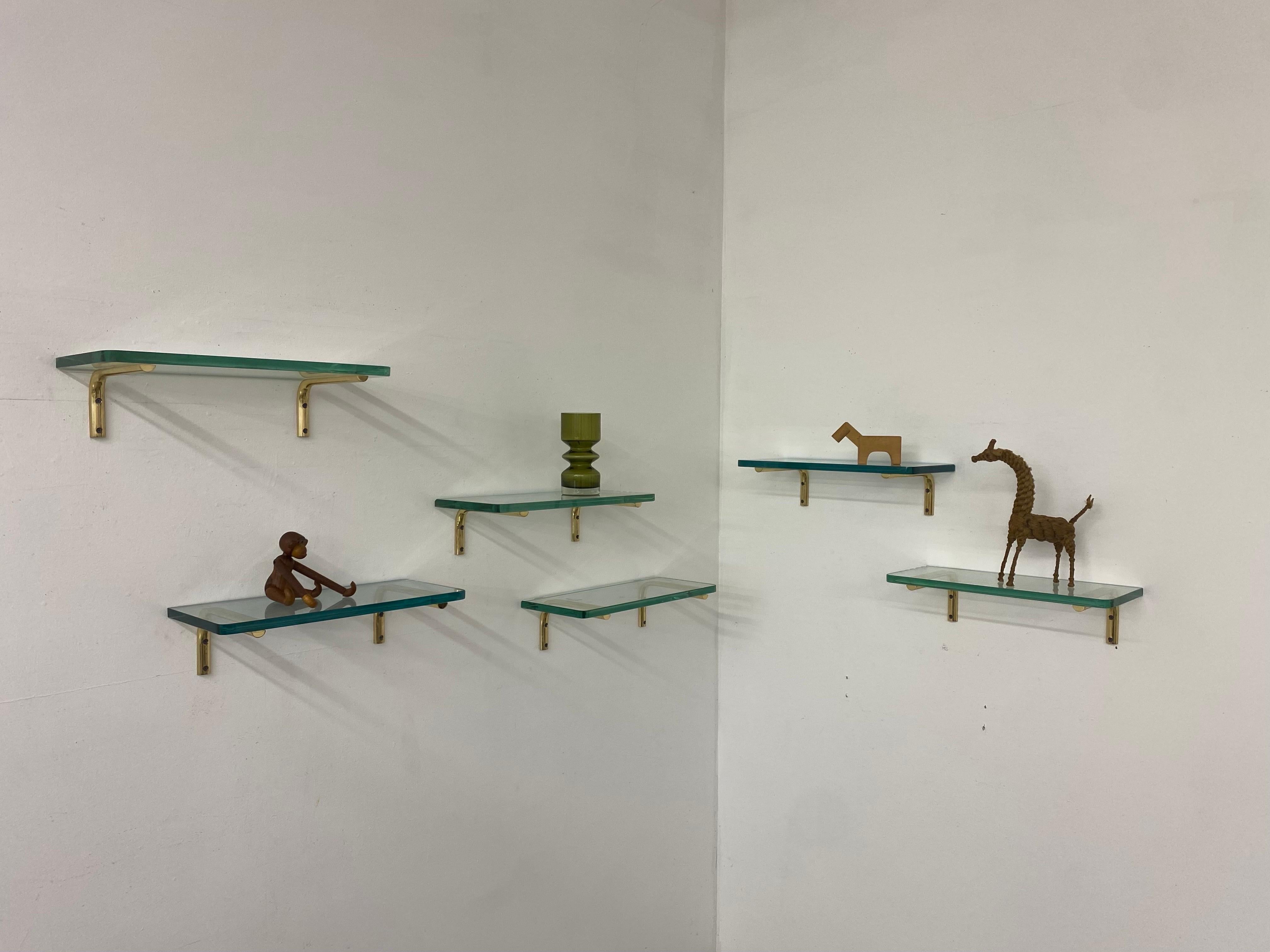 Brass and Glass Shelves, Set of 6 7