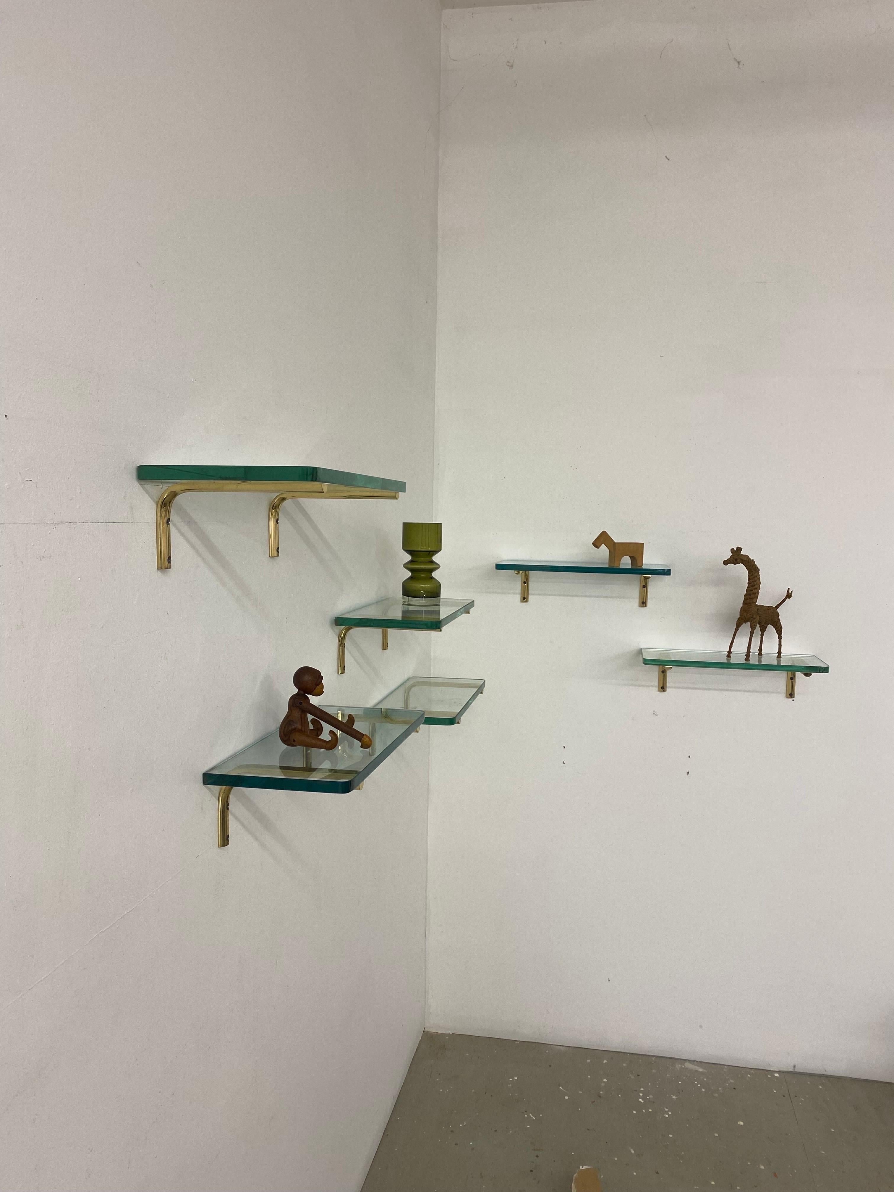Brass and Glass Shelves, Set of 6 8