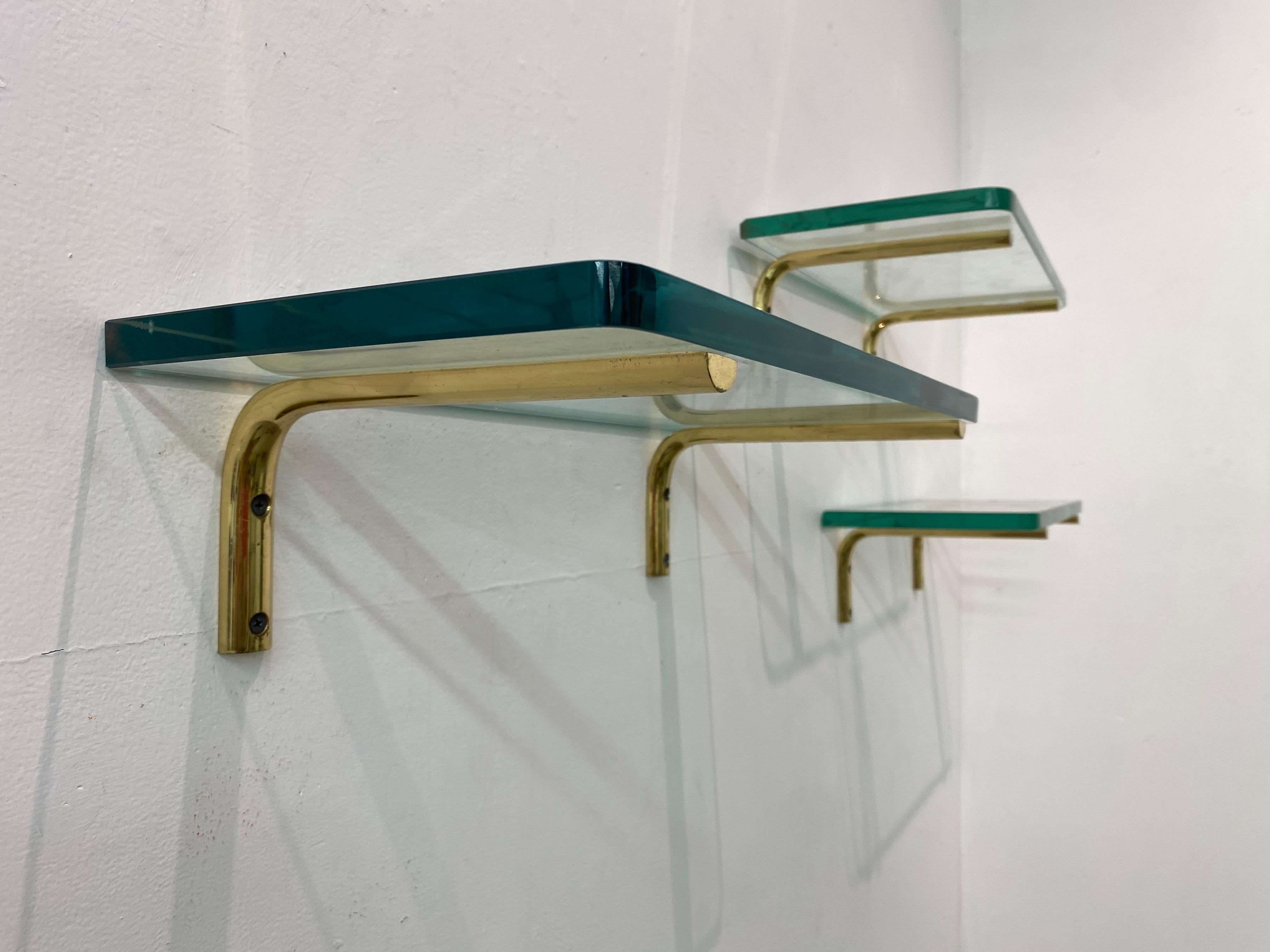 Late 20th Century Brass and Glass Shelves, Set of 6
