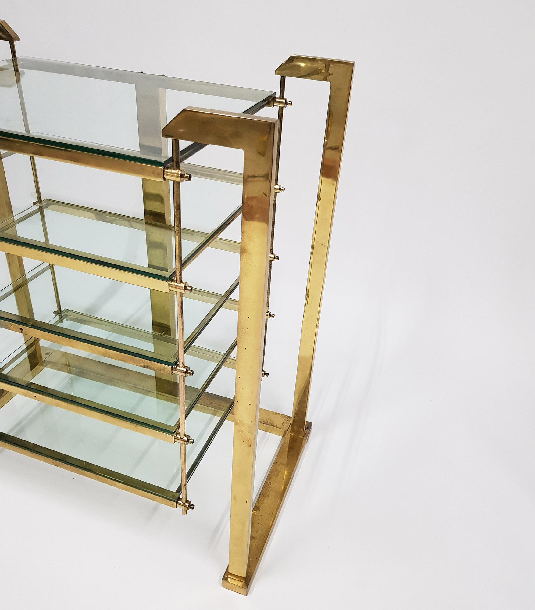 Brass and Glass Shelving Unit in Style of Romeo Rega, Italy, circa 1970 For Sale 4
