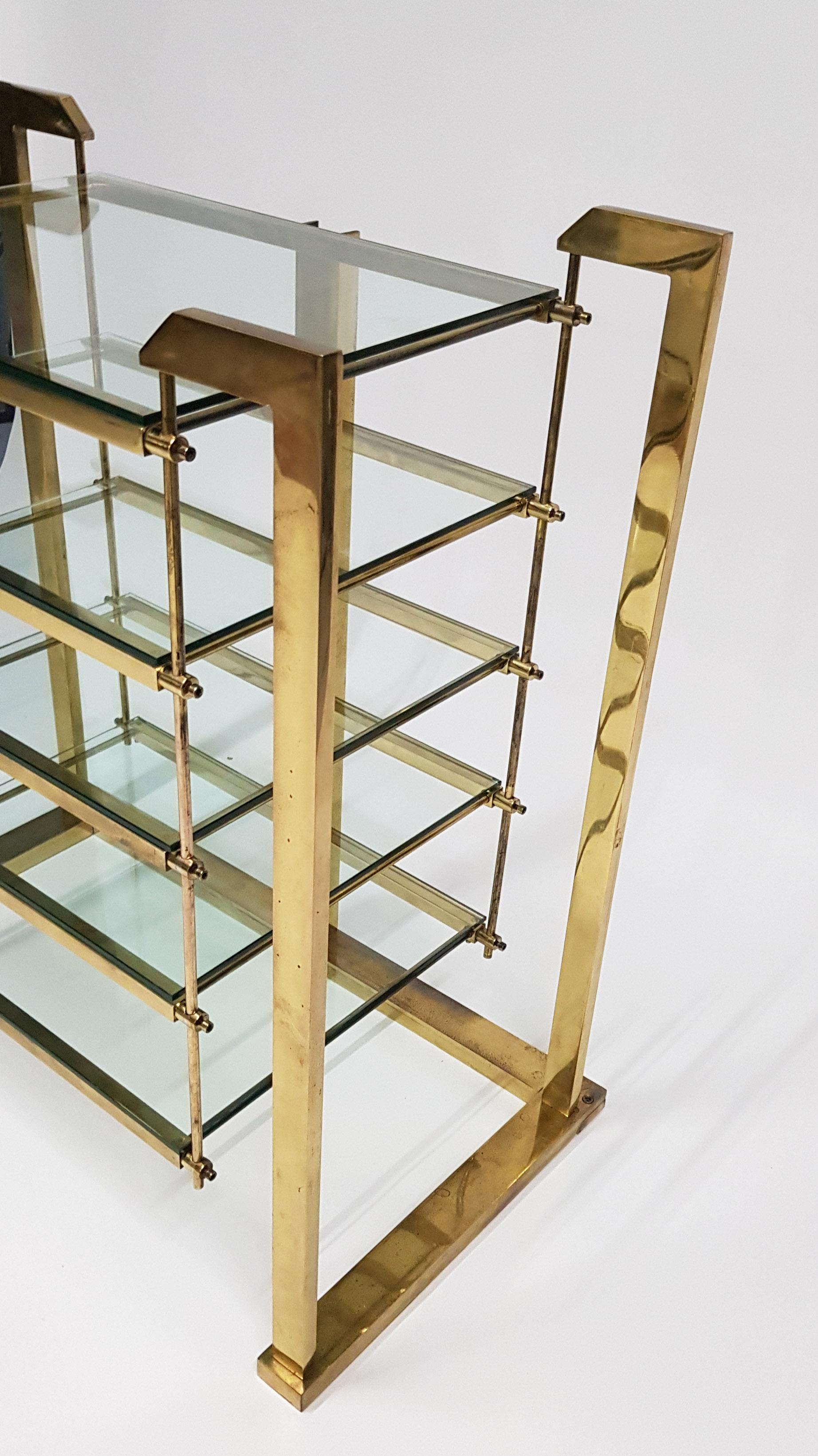 Brass and Glass Shelving Unit in Style of Romeo Rega, Italy, circa 1970 For Sale 6