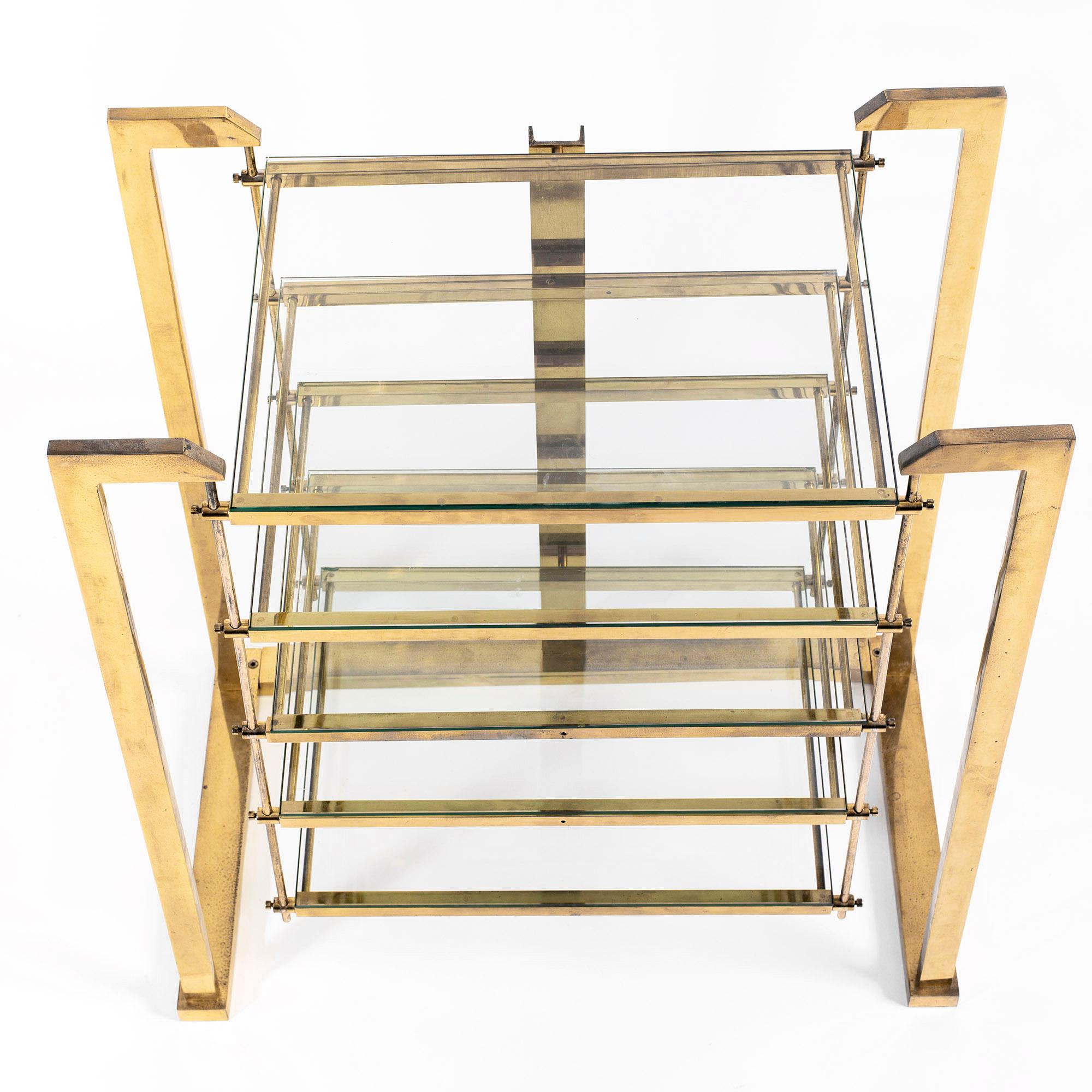 Brass and Glass Shelving Unit in Style of Romeo Rega, Italy, circa 1970 For Sale 1