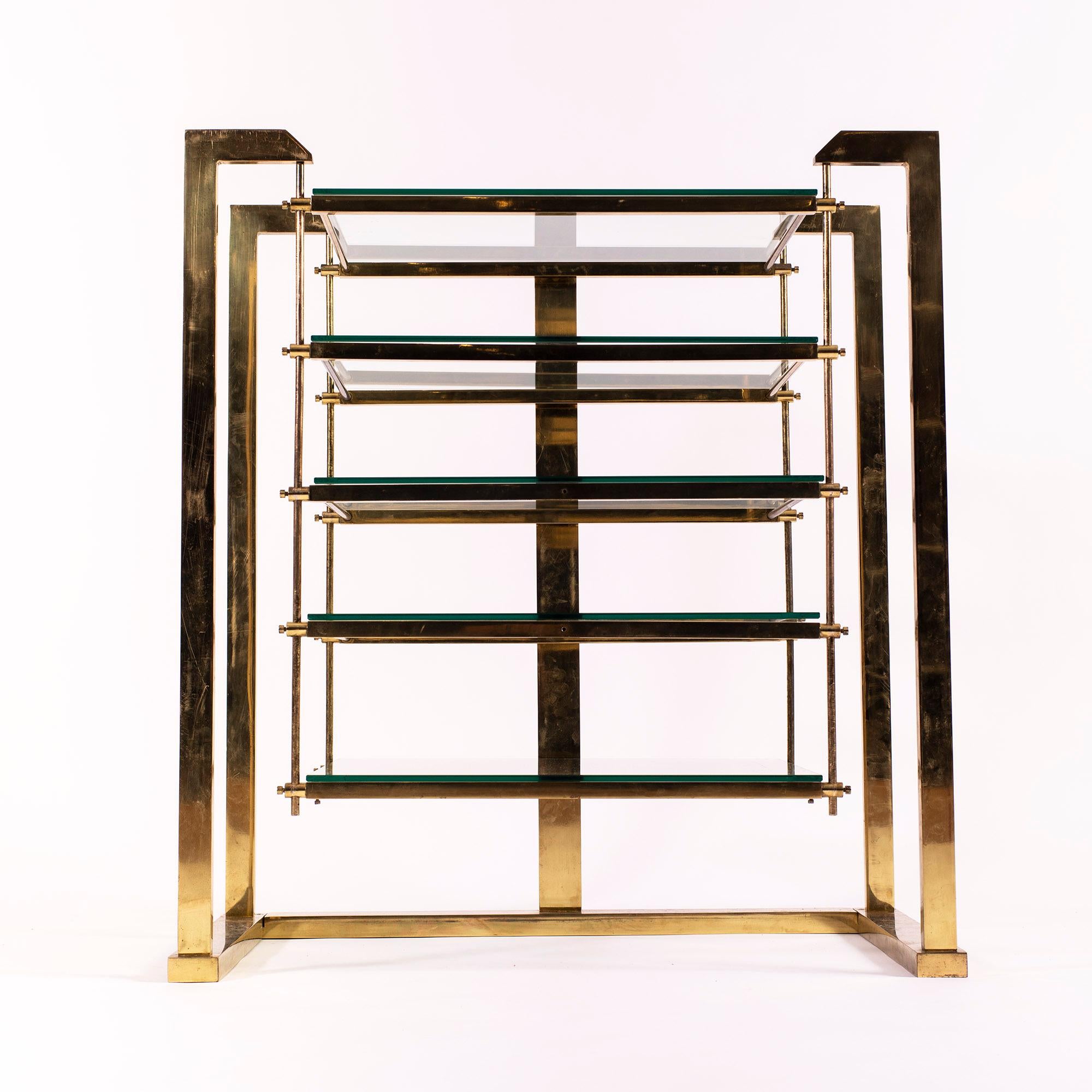 Brass and Glass Shelving Unit in Style of Romeo Rega, Italy, circa 1970 For Sale 2