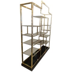 Brass and Glass Shelving Unit / Room Divider