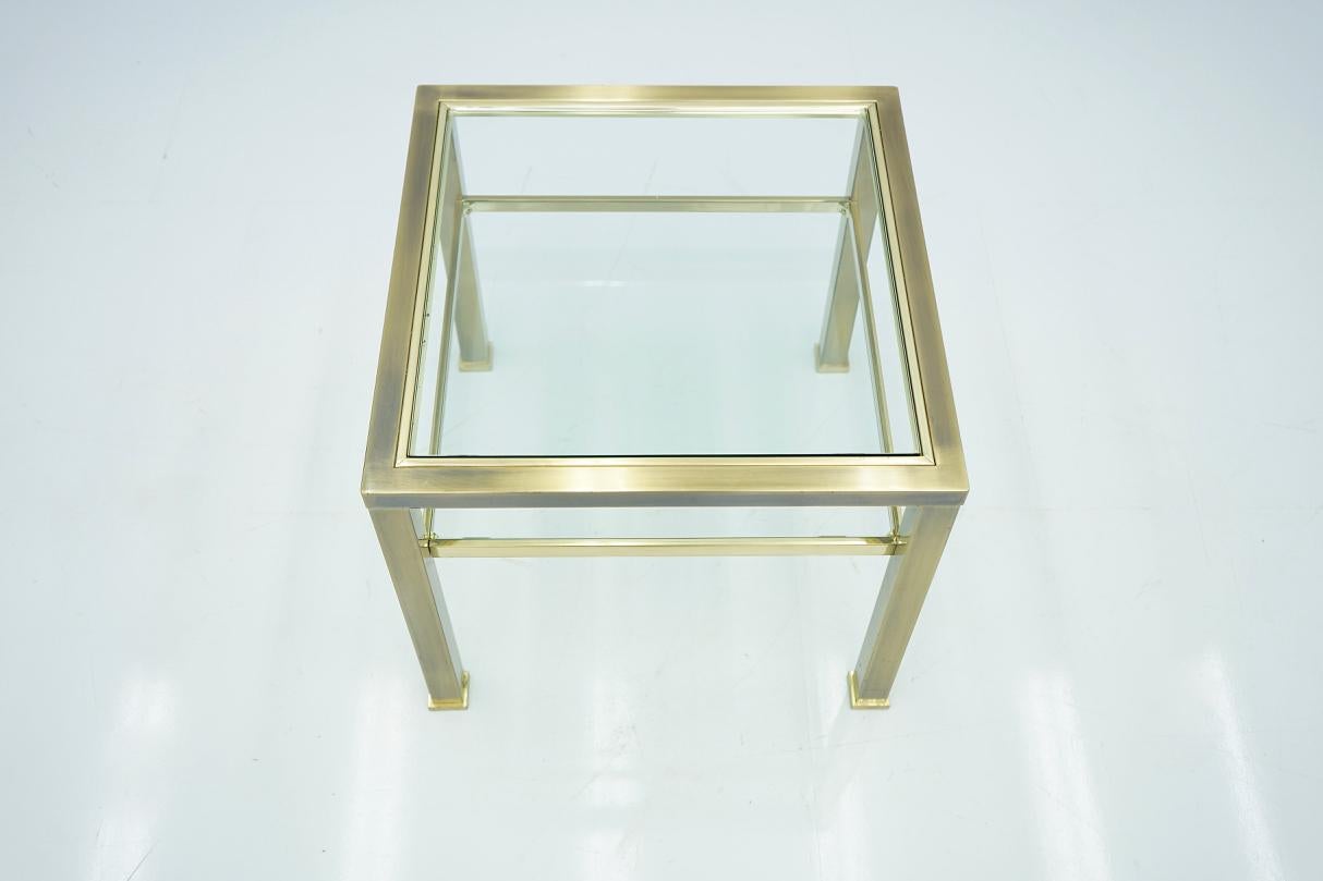 Mid-Century Modern Brass and Glass Side Table in Style of Maison Jansen, France, 1970s For Sale