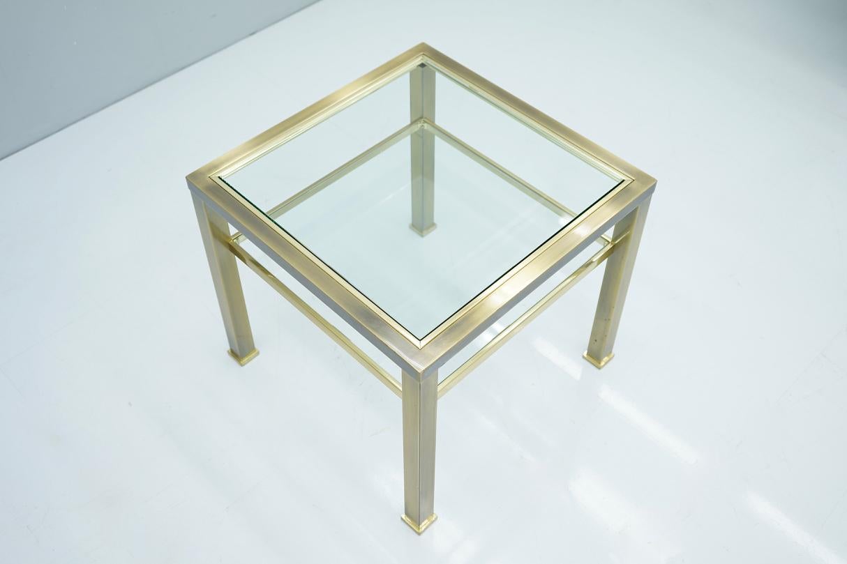 French Brass and Glass Side Table in Style of Maison Jansen, France, 1970s For Sale