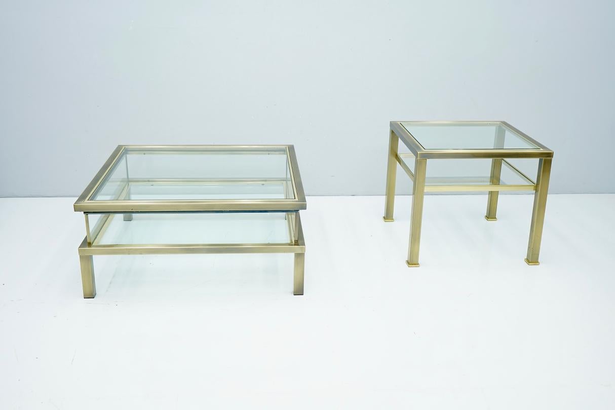 Brass and Glass Side Table in Style of Maison Jansen, France, 1970s For Sale 1