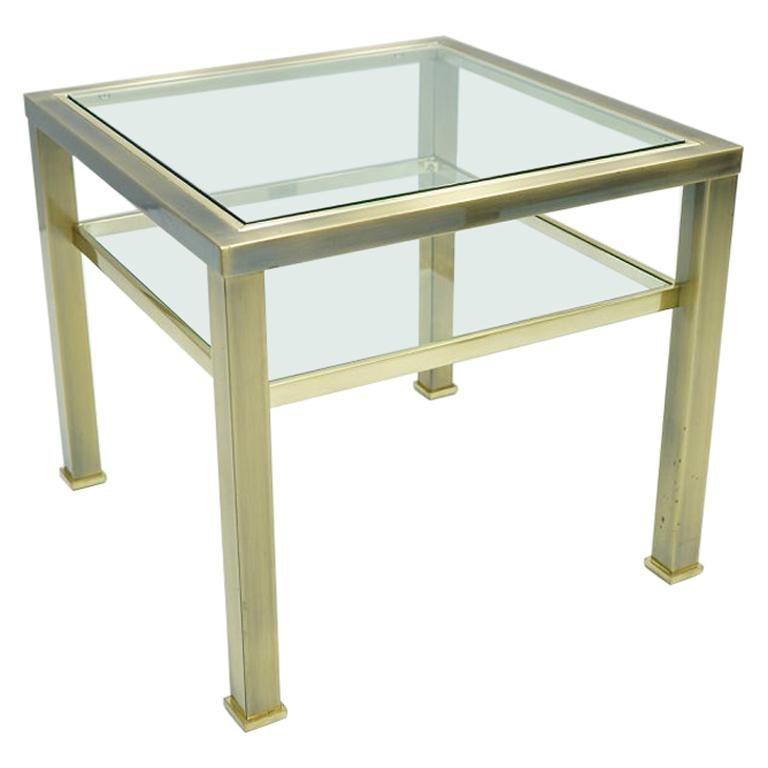 Brass and Glass Side Table in Style of Maison Jansen, France, 1970s For Sale