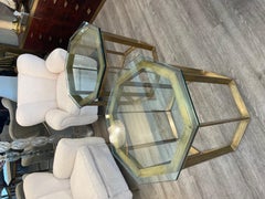 Brass and Glass Small Tables, Romeo Rega 1970s Octagonal Shape