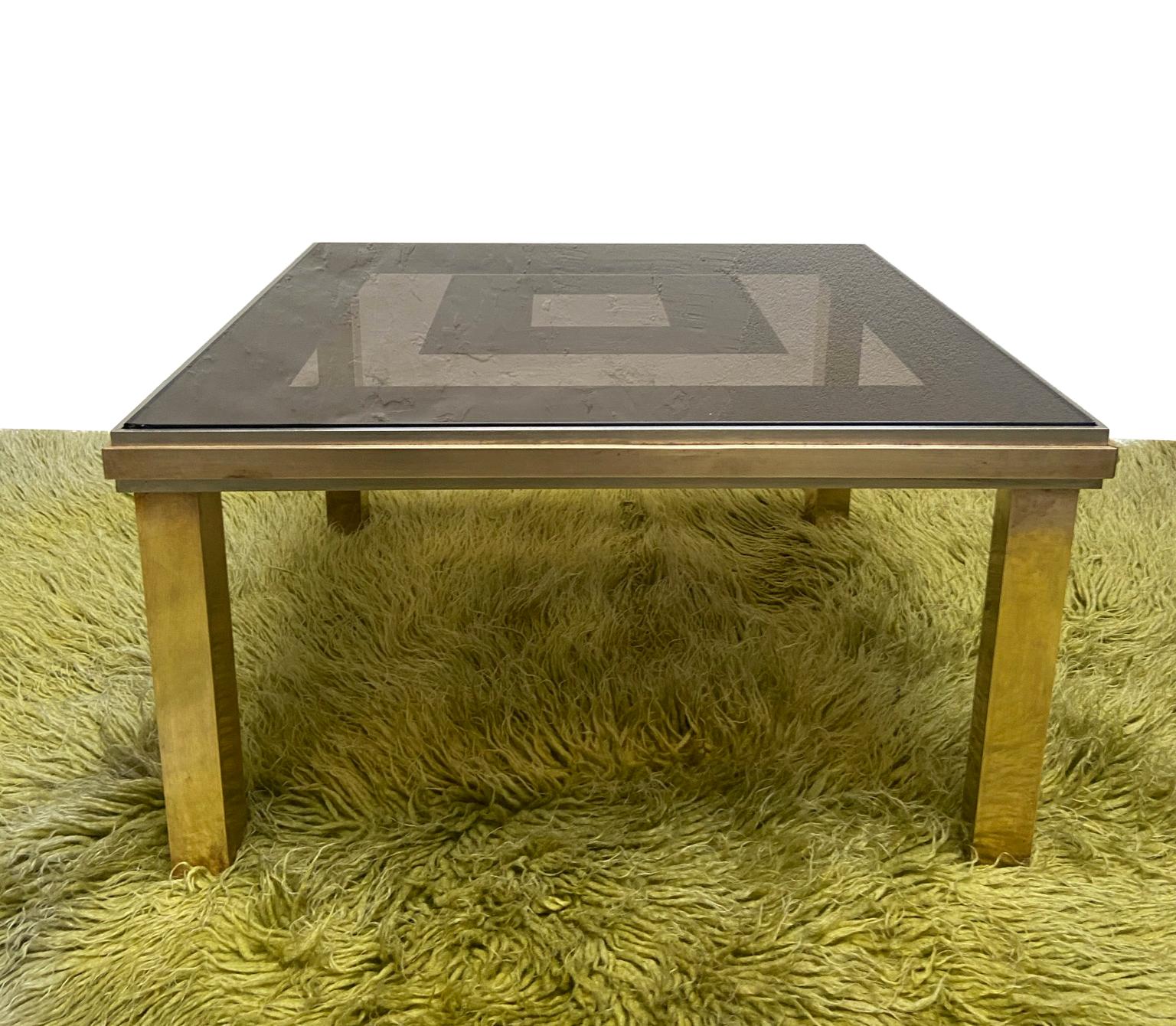 Mid-Century Modern Brass and Glass Square Coffee Table, Italy, 1970s