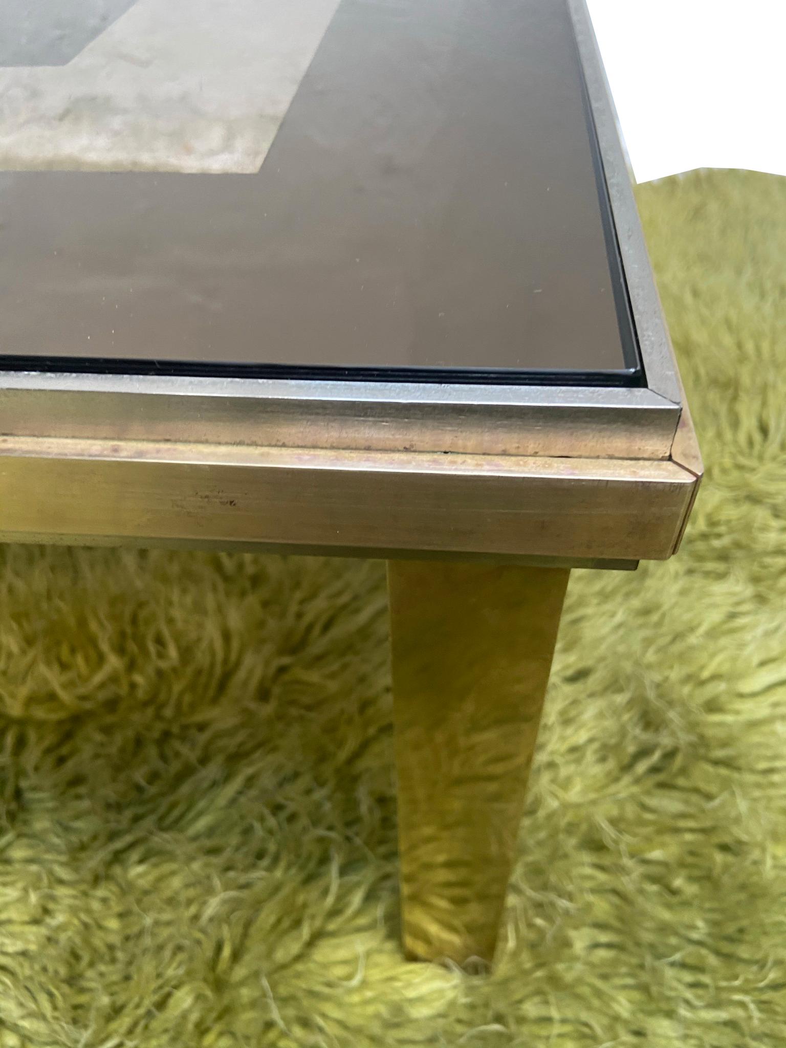 Brass and Glass Square Coffee Table, Italy, 1970s 2
