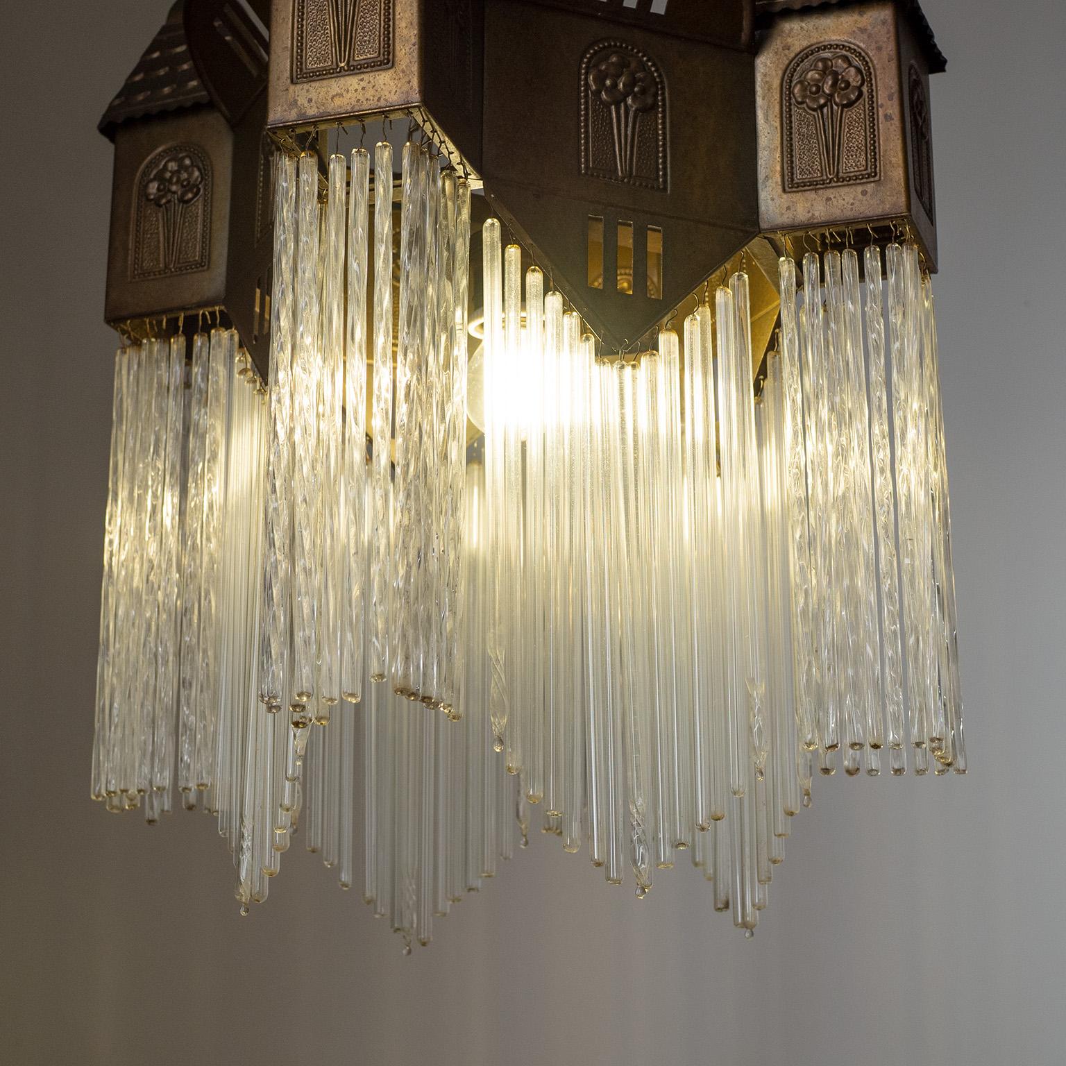 Arts and Crafts Brass and Glass Suspension Light, circa 1910