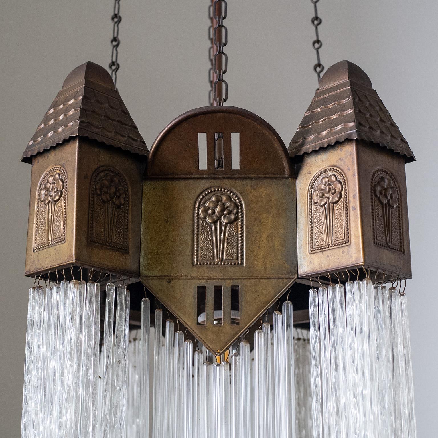 Early 20th Century Brass and Glass Suspension Light, circa 1910