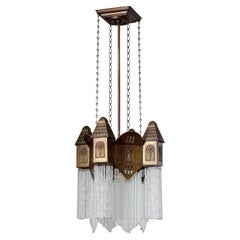 Antique Brass and Glass Suspension Light, circa 1910