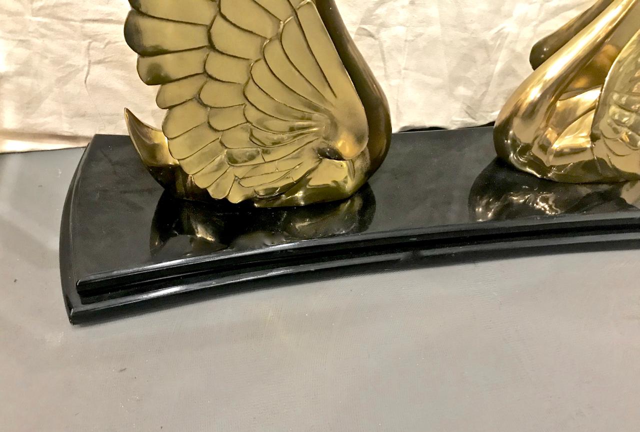 Hollywood Regency Brass and Glass Swan Console Table