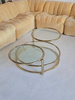 Brass and Glass Swivel Coffee Table 1970s In Style of Milo Baughman