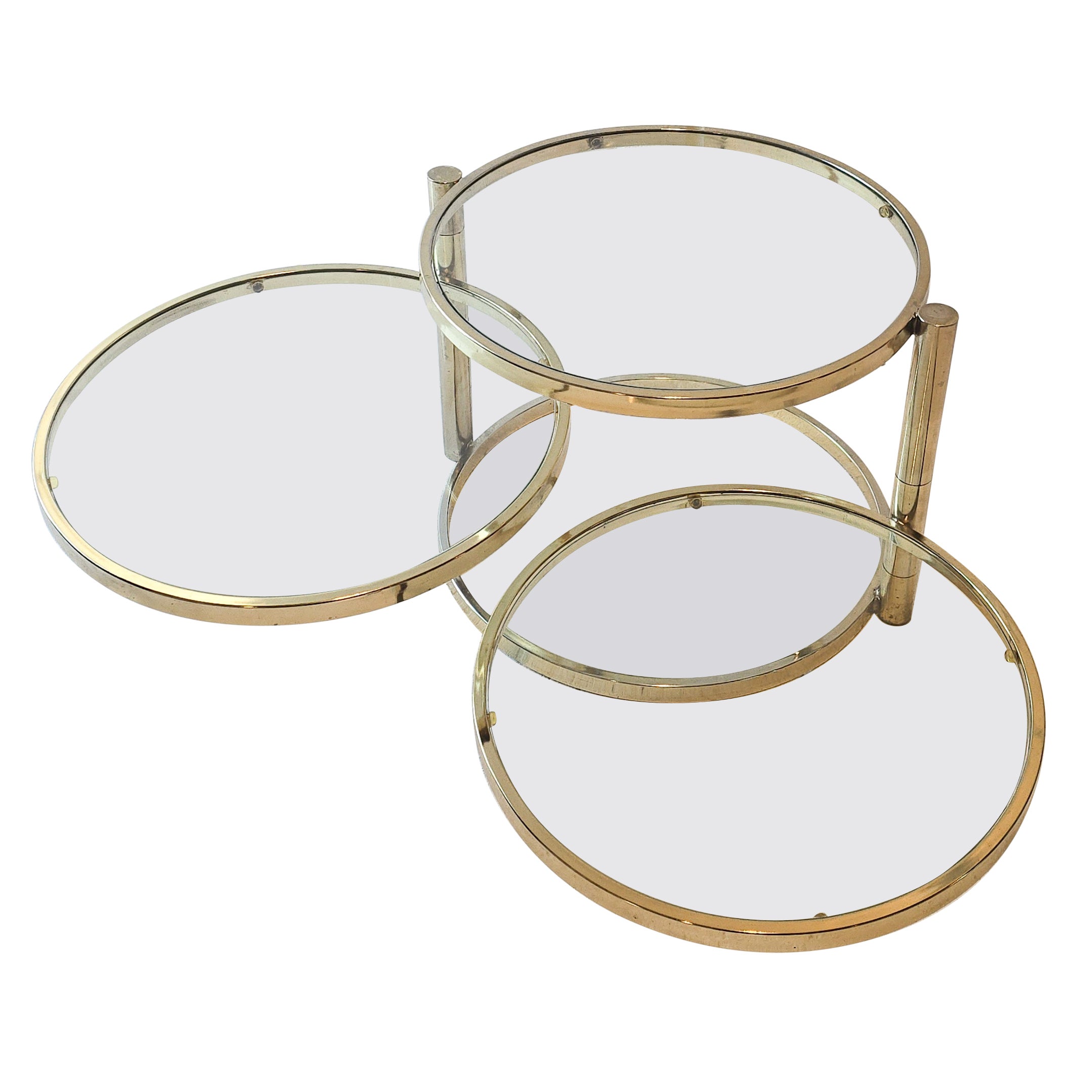 Brass and Glass Swivel Coffee Table 1970s In Style of Milo Baughman For Sale