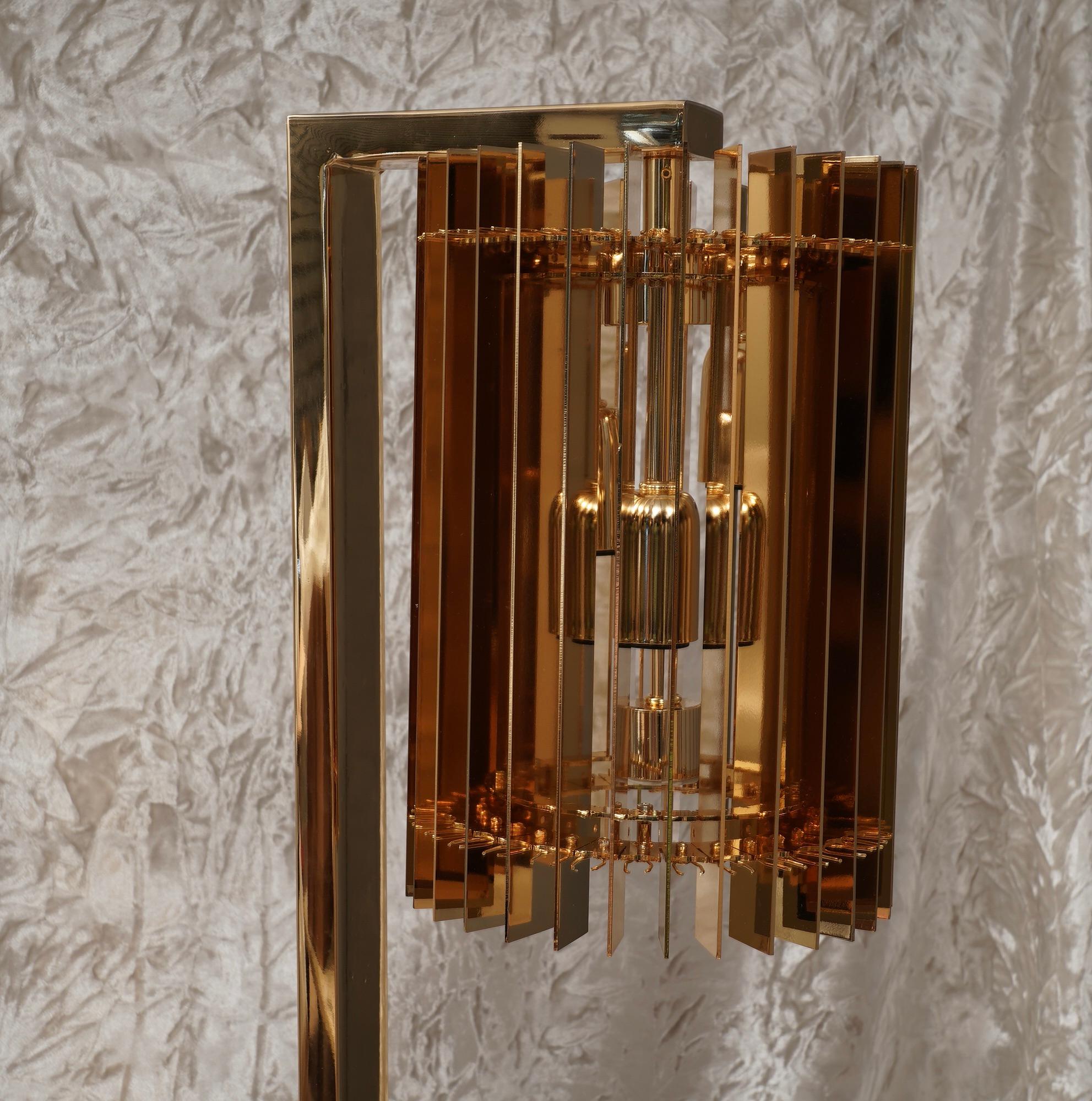 Mid-Century Modern Brass and Glass Table Lamp, 2000 For Sale