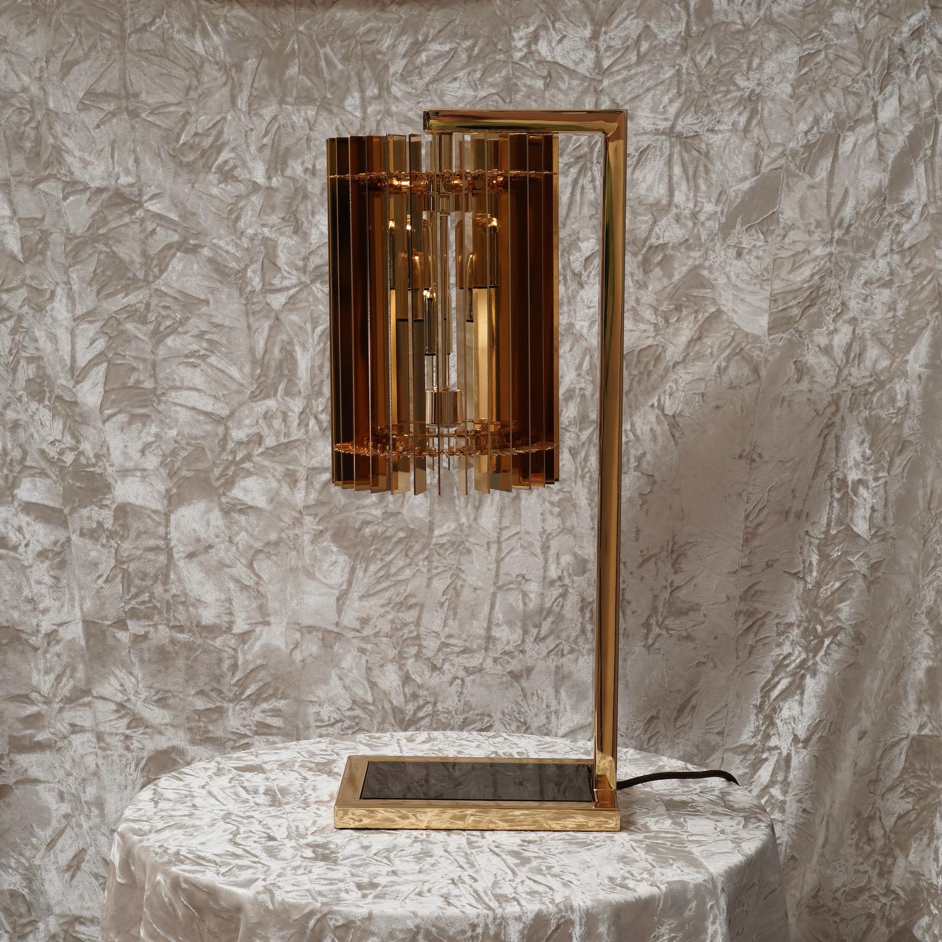 Italian Brass and Glass Table Lamp, 2000 For Sale