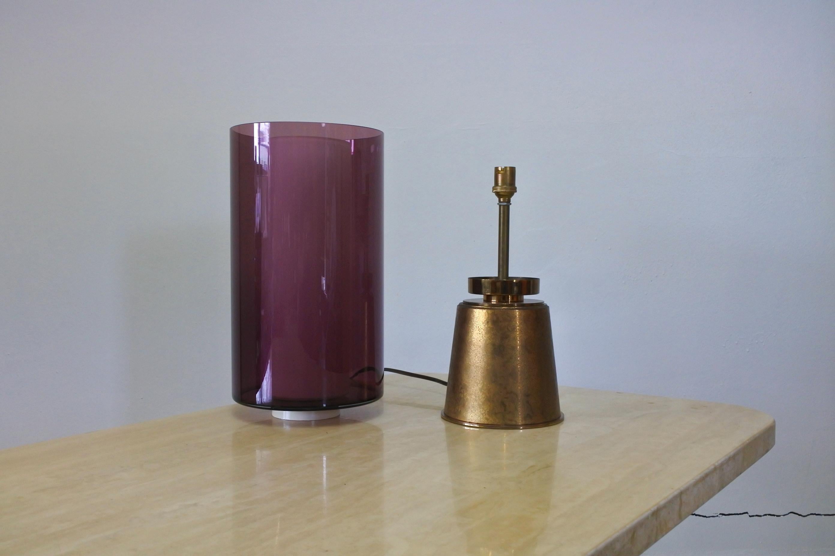 European Brass and Glass Table Lamp, France 1960s For Sale