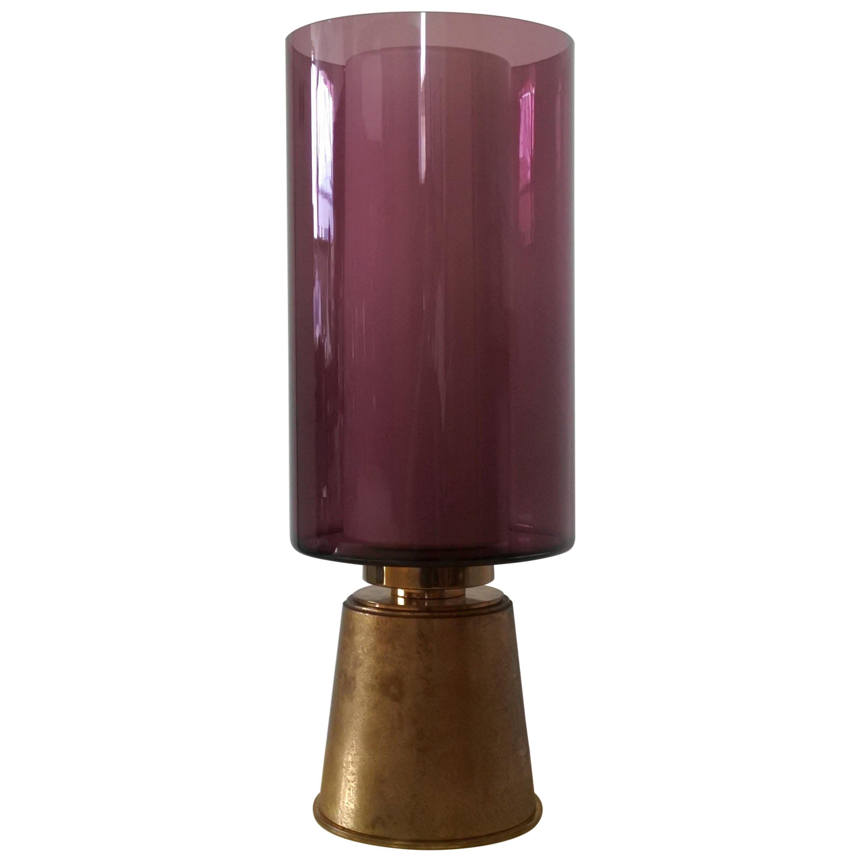 Brass and Glass Table Lamp, France 1960s