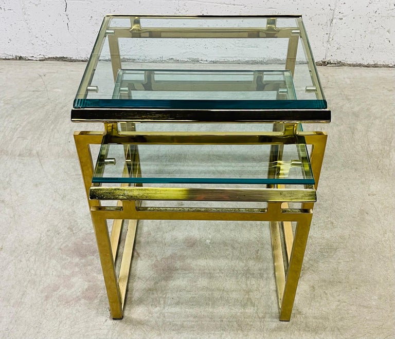 Brass and Glass Top Nesting Tables, Pair For Sale at 1stDibs