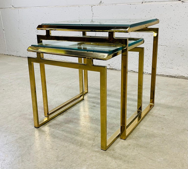 Brass and Glass Top Nesting Tables, Pair For Sale at 1stDibs