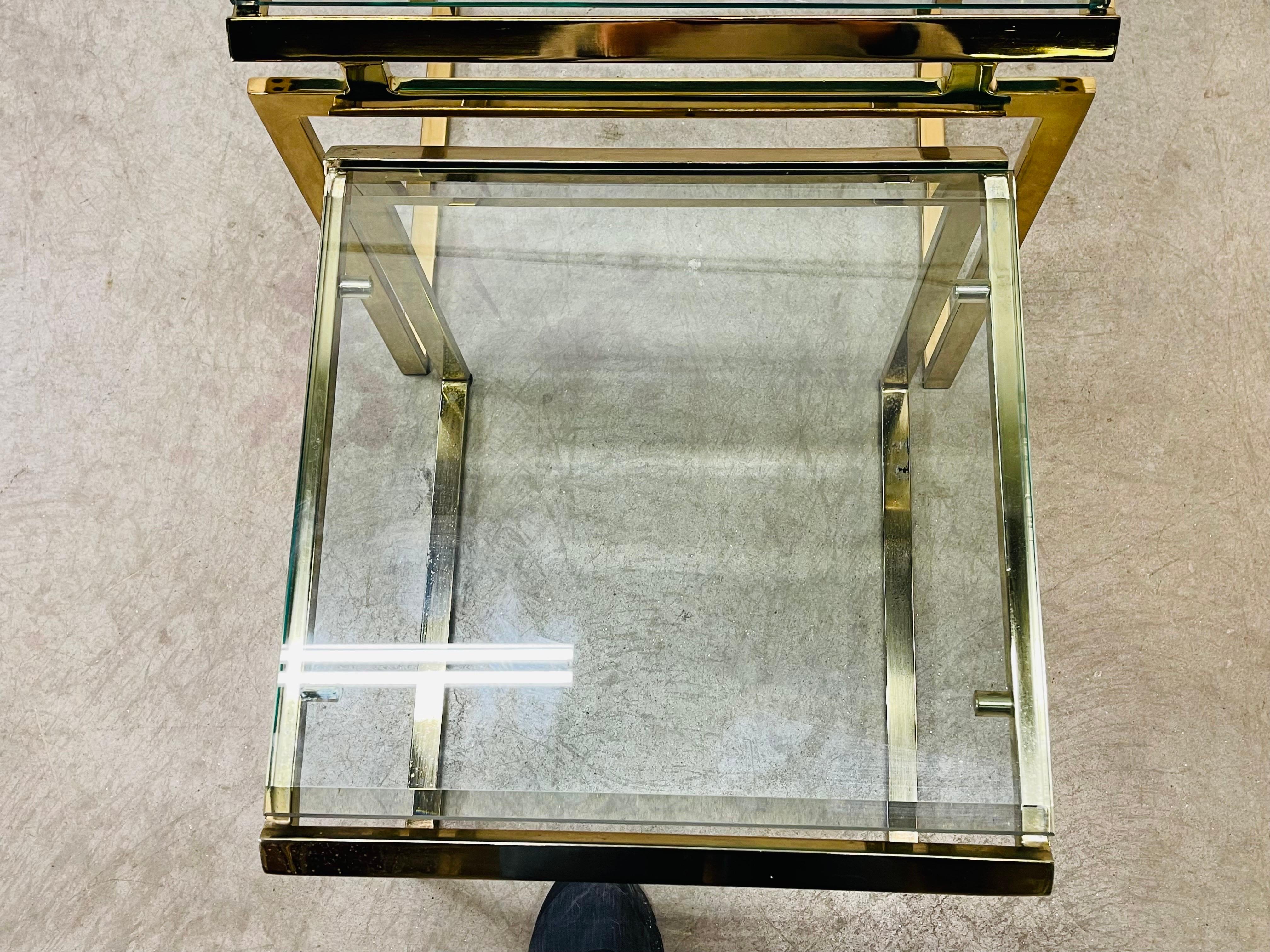 Brass and Glass Top Nesting Tables, Pair For Sale 1