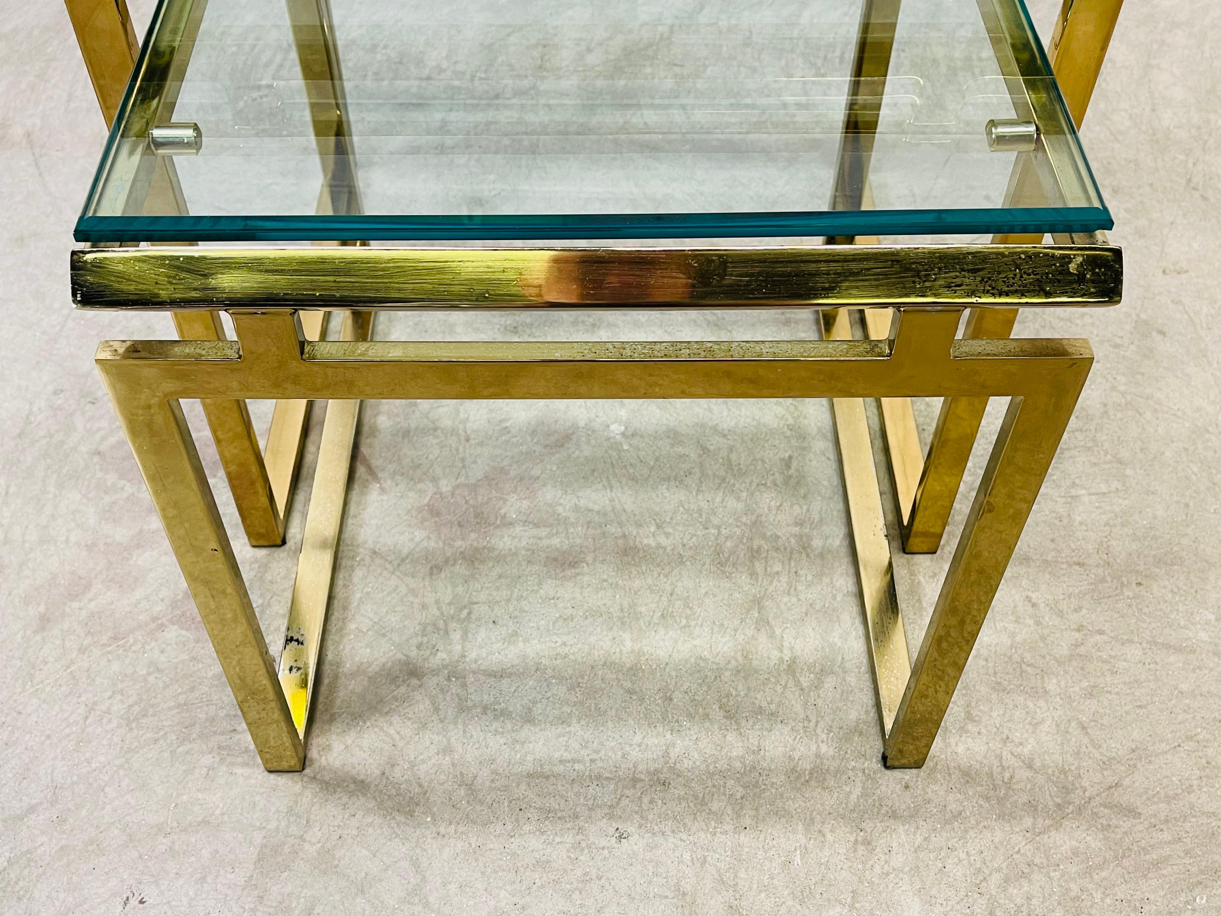 Brass and Glass Top Nesting Tables, Pair For Sale 2