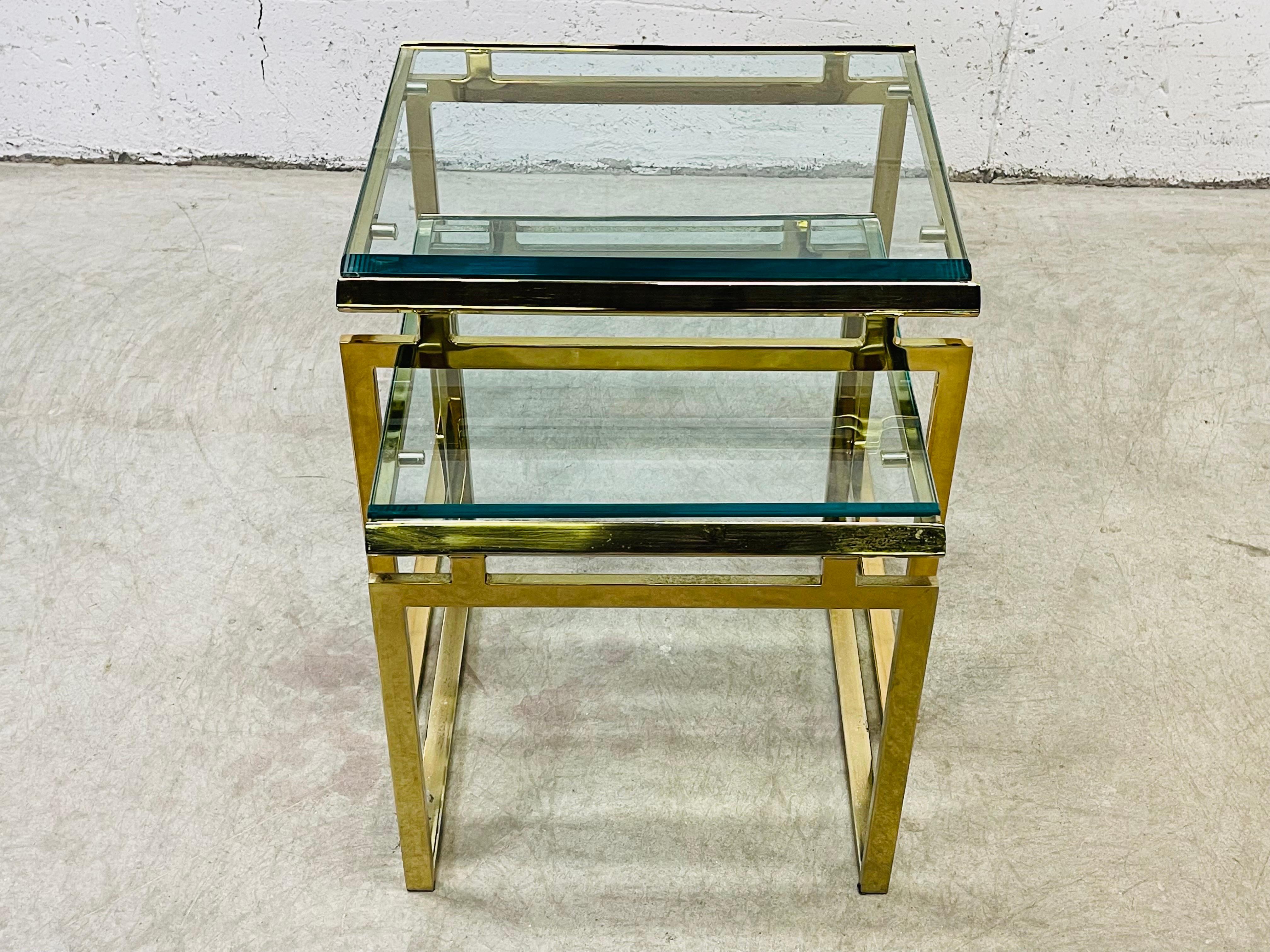 Brass and Glass Top Nesting Tables, Pair For Sale 3