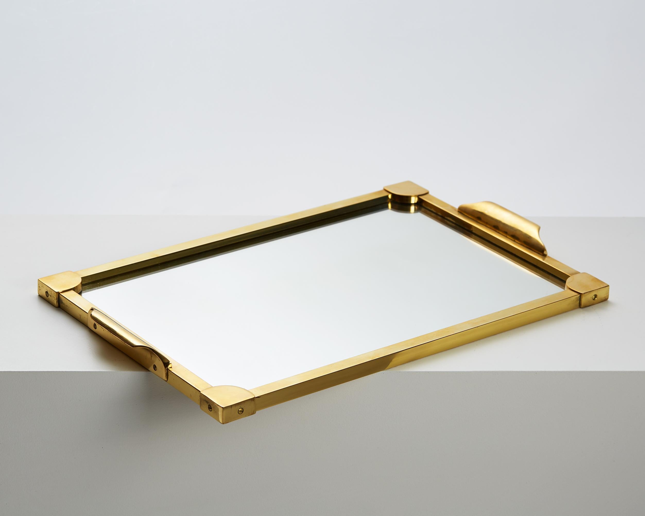 Scandinavian Modern Brass and Glass Tray, Anonymous, Sweden, 1950s