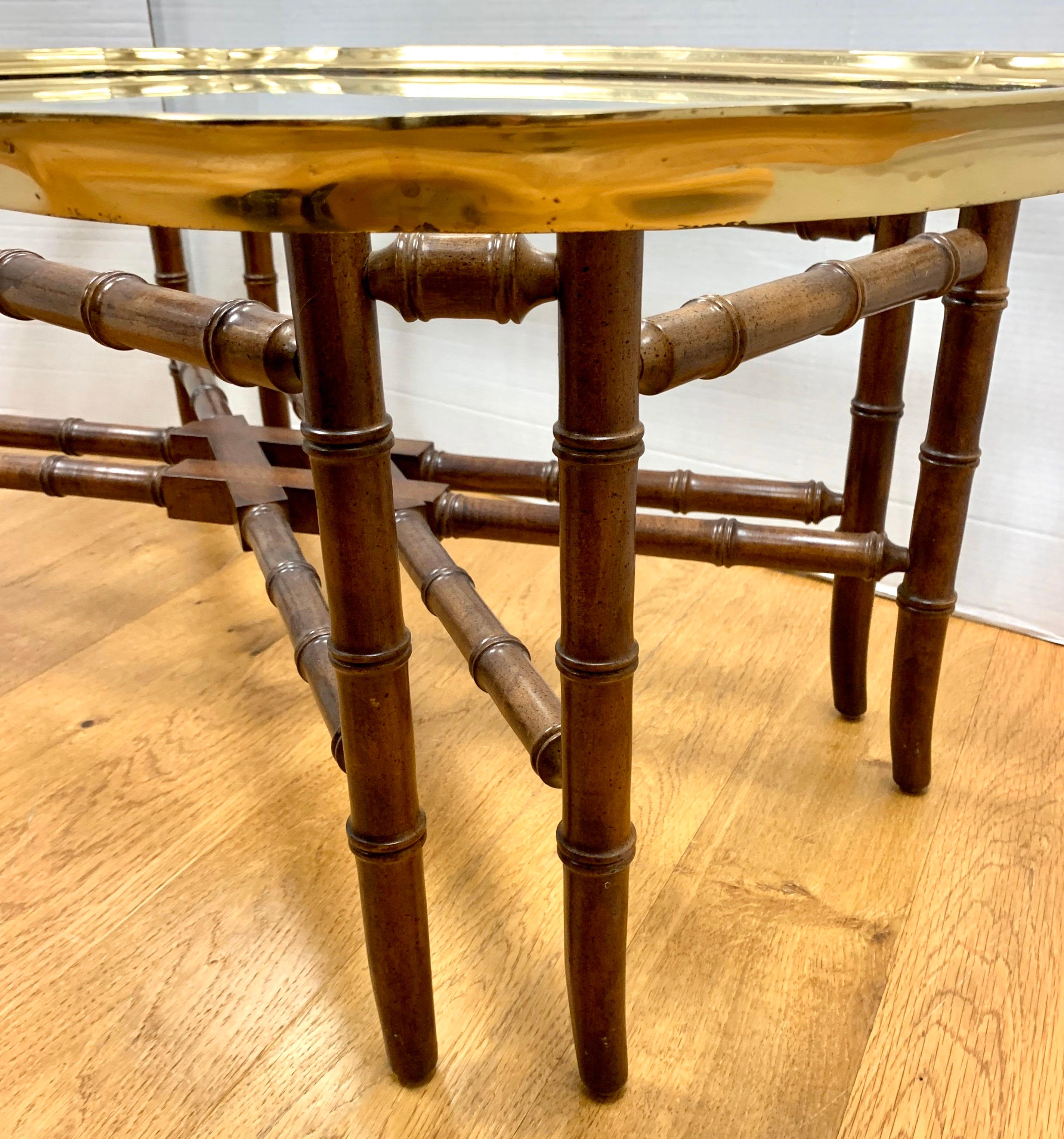 Mid-Century Modern Baker Furniture Brass & Glass Tray Top Cocktail Table on Faux Bamboo Stand