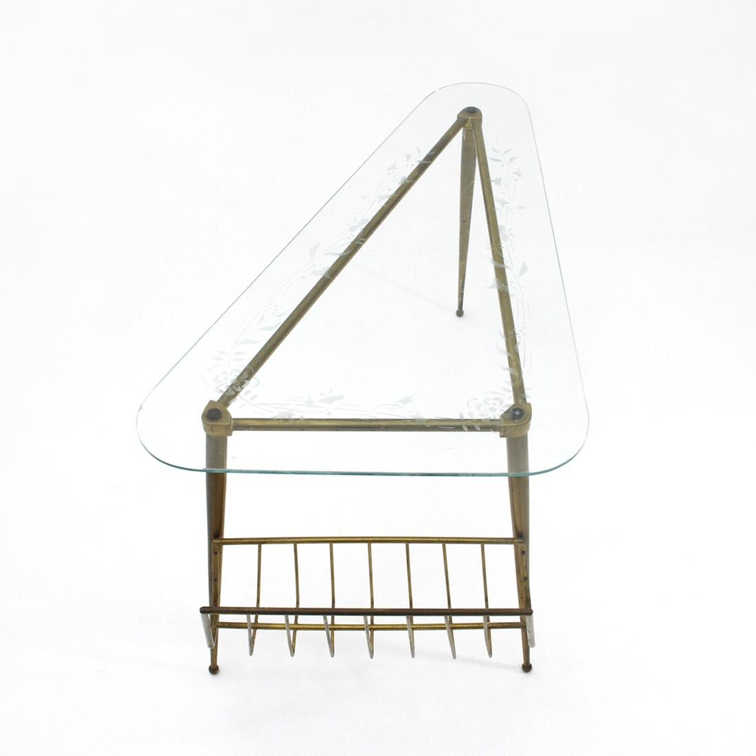 Mid-20th Century Brass and Glass Triangular Coffee Table, 1950s